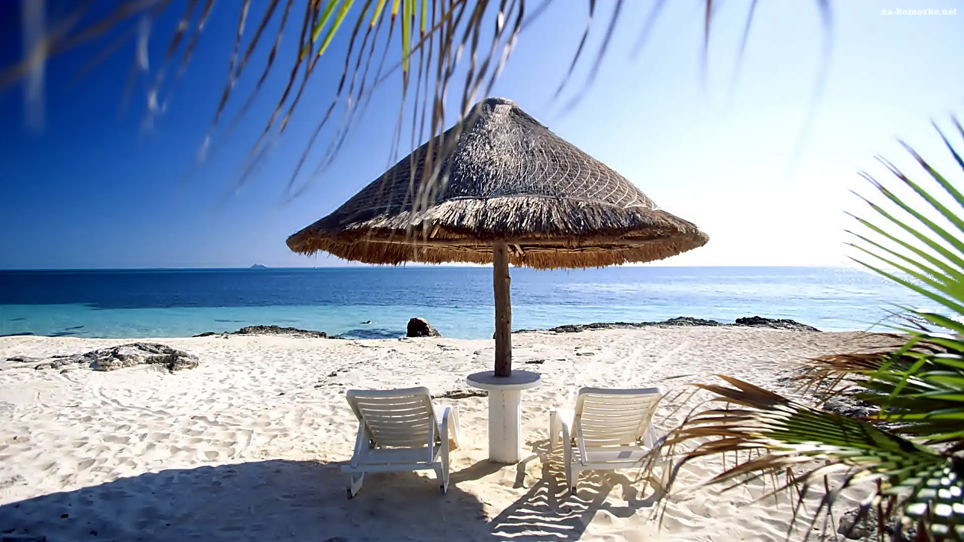 Tropik, Ocean, Plaża, Parasol, Leżaki