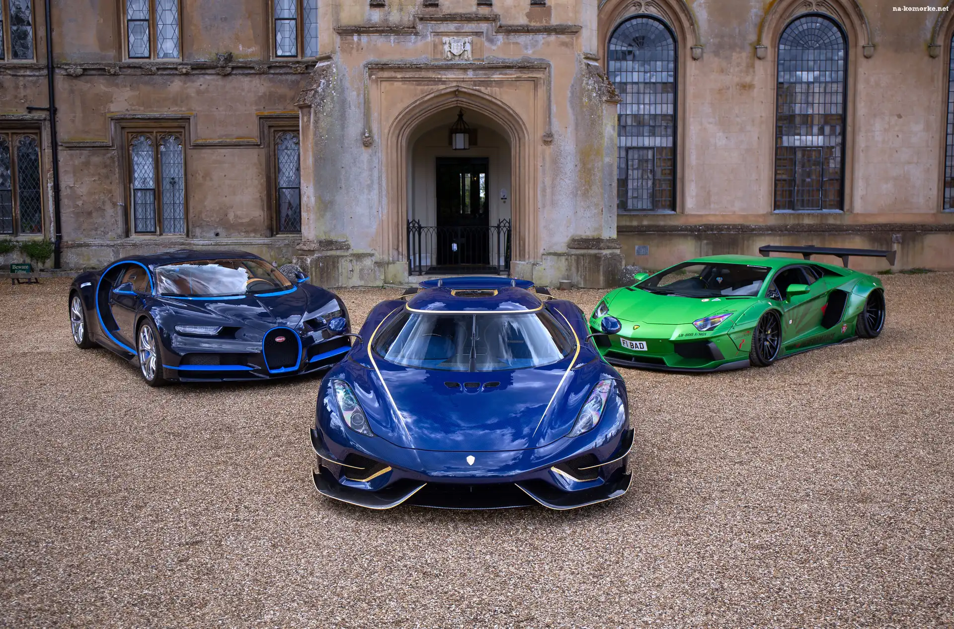 Trzy, Bugatti Chiron, Koenigsegg Regera, Samochody, Lamborghini Aventador Liberty Walk