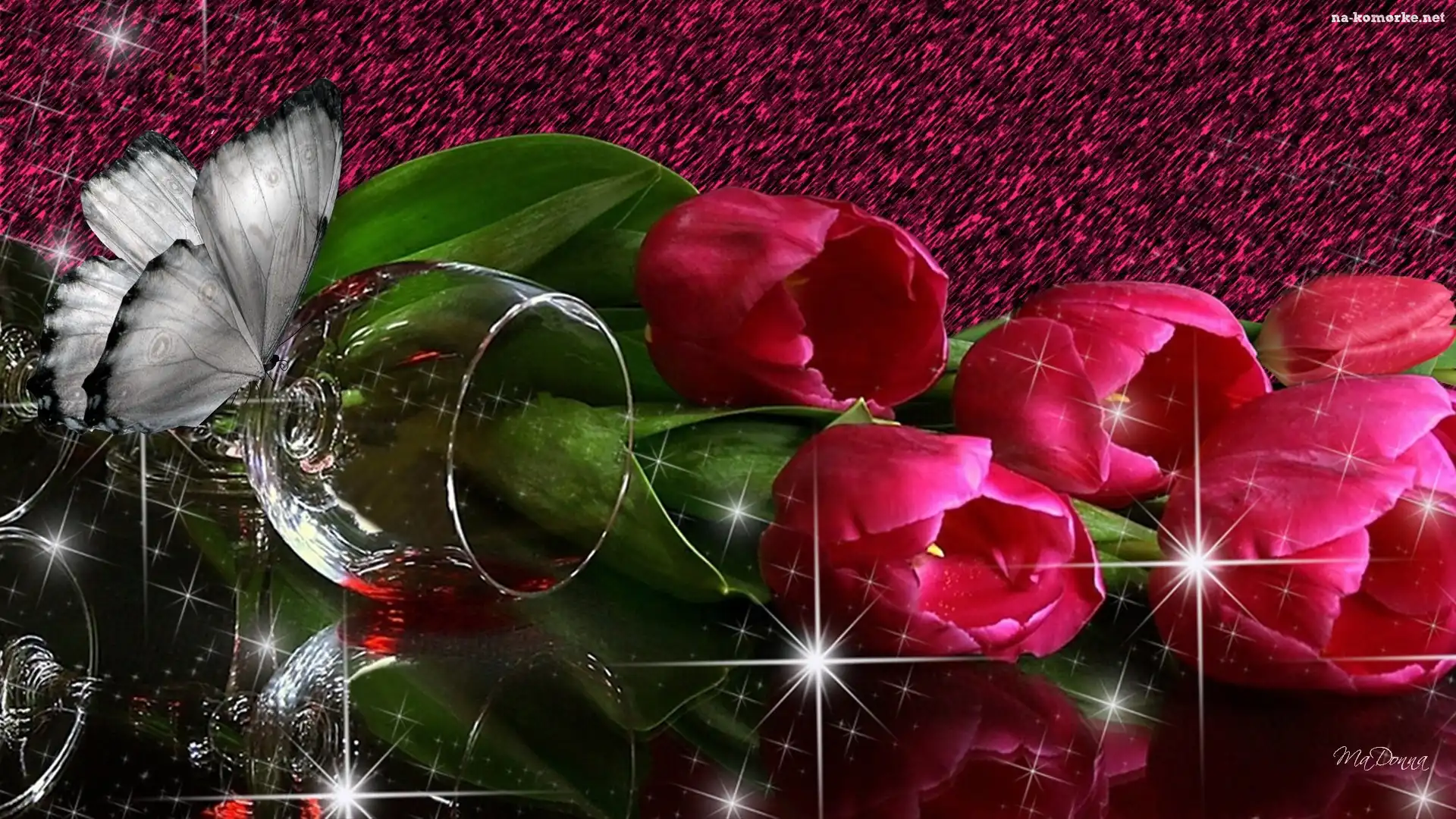 Tulipany, Art, Kieliszek, Motyl