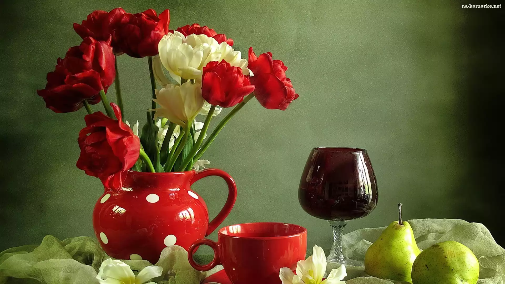 Tulipany, Gruszki, Kieliszek, Porcelana