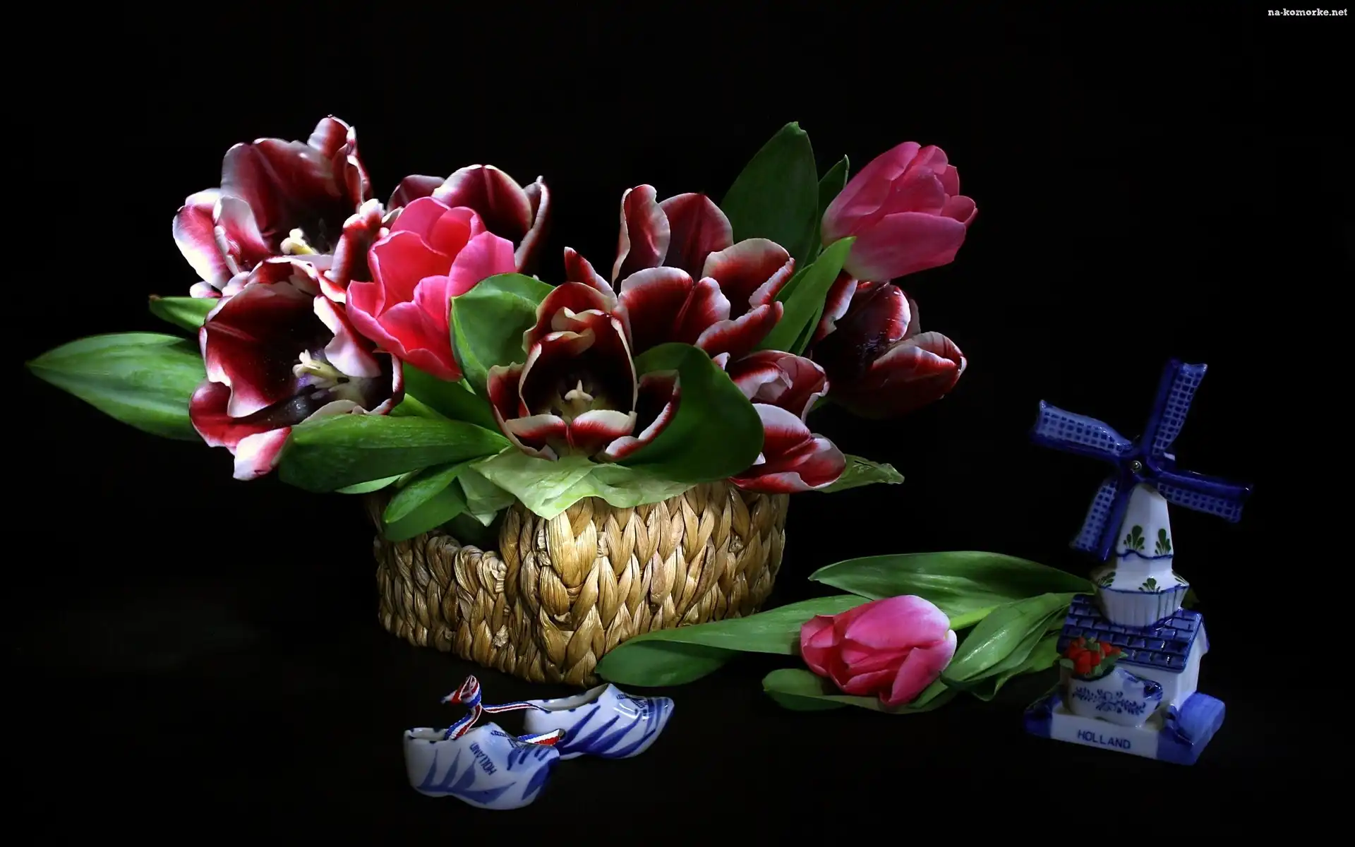 Kosz, Tulipany, Porcelana
