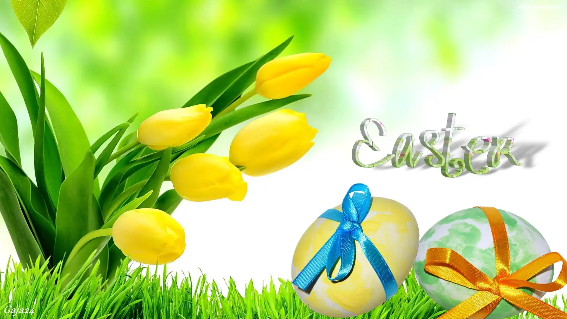 Tulipany, Wielkanoc, Napis, Jajka