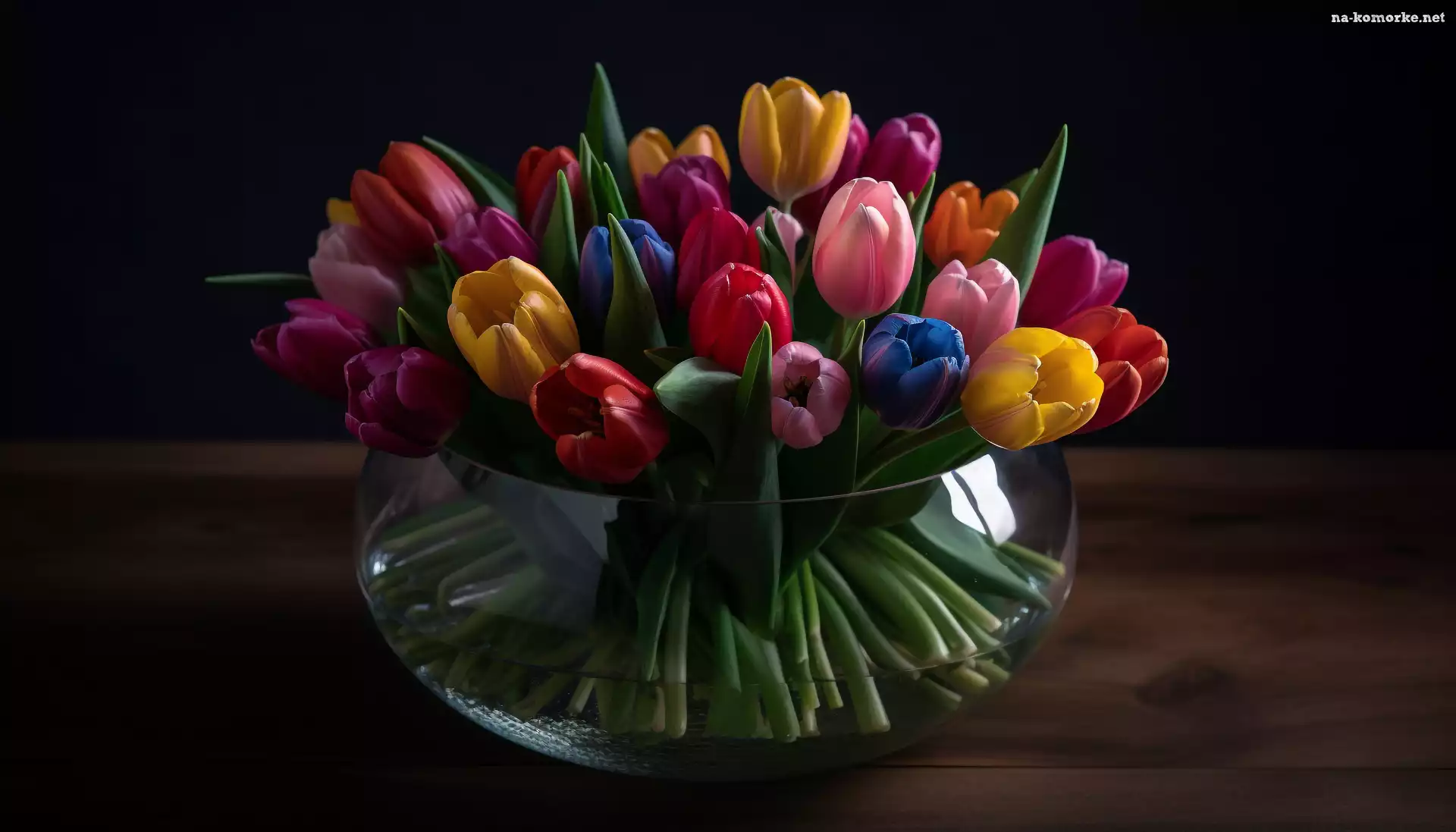 Bukiet, Tulipany, Szklany, Kolorowe, Wazon