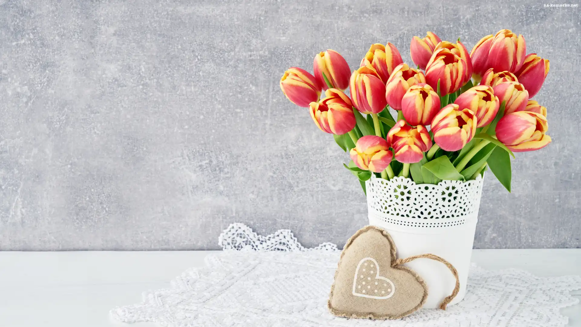 Tulipany, Serwetka, Wazon, Serce