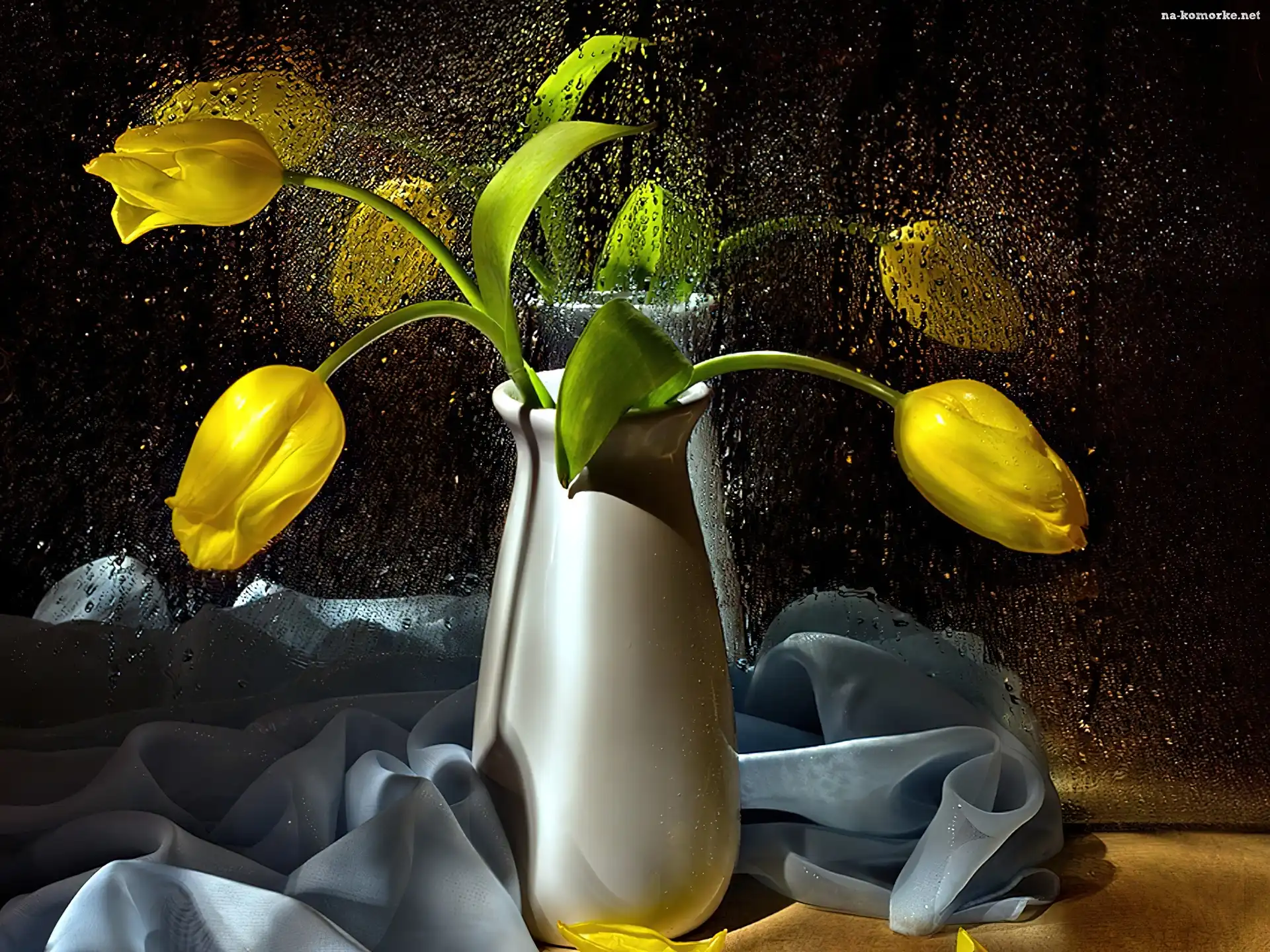 Żółte, Wody, Tulipany, Krople