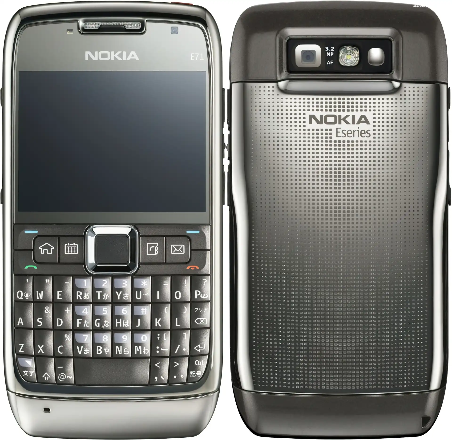 Tył, Nokia E71, Srebrny, Czarny, Przód