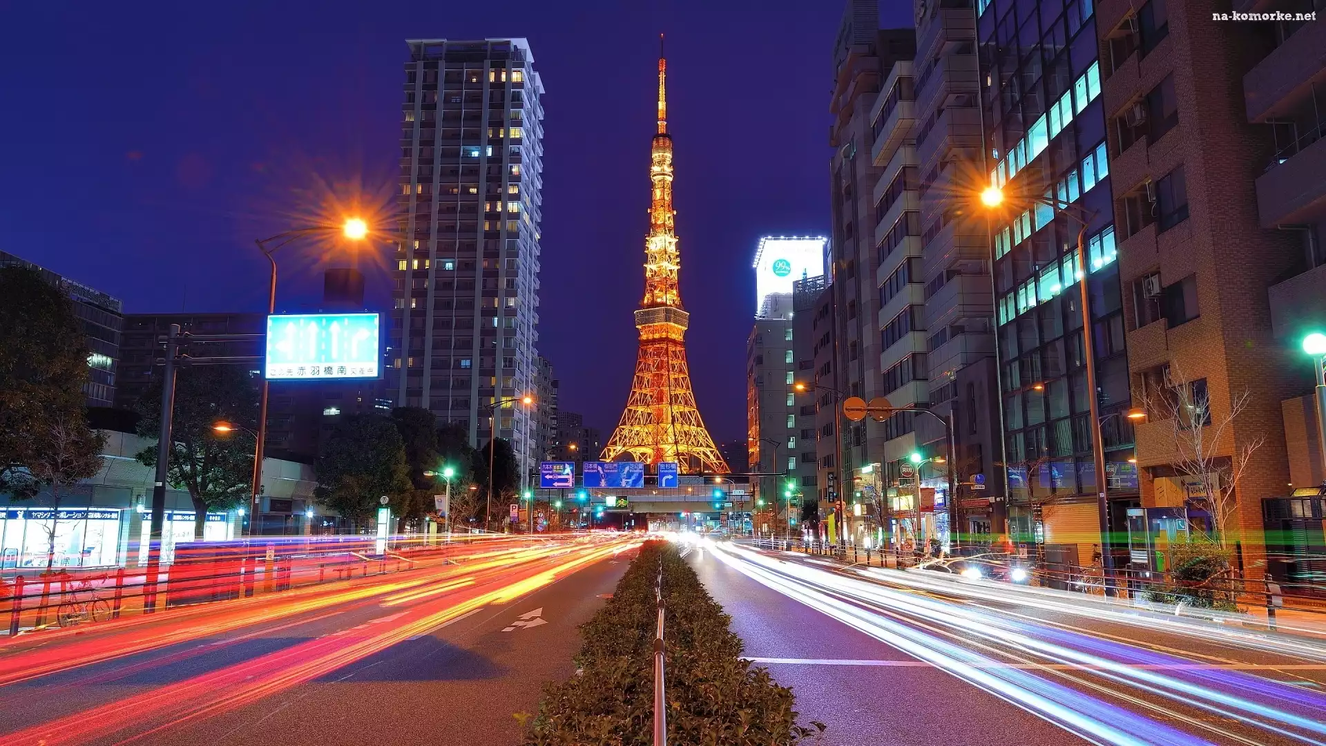 Japonia, Ulica, Noc, Tokio, Tower, Wieża, Drapacze Chmur