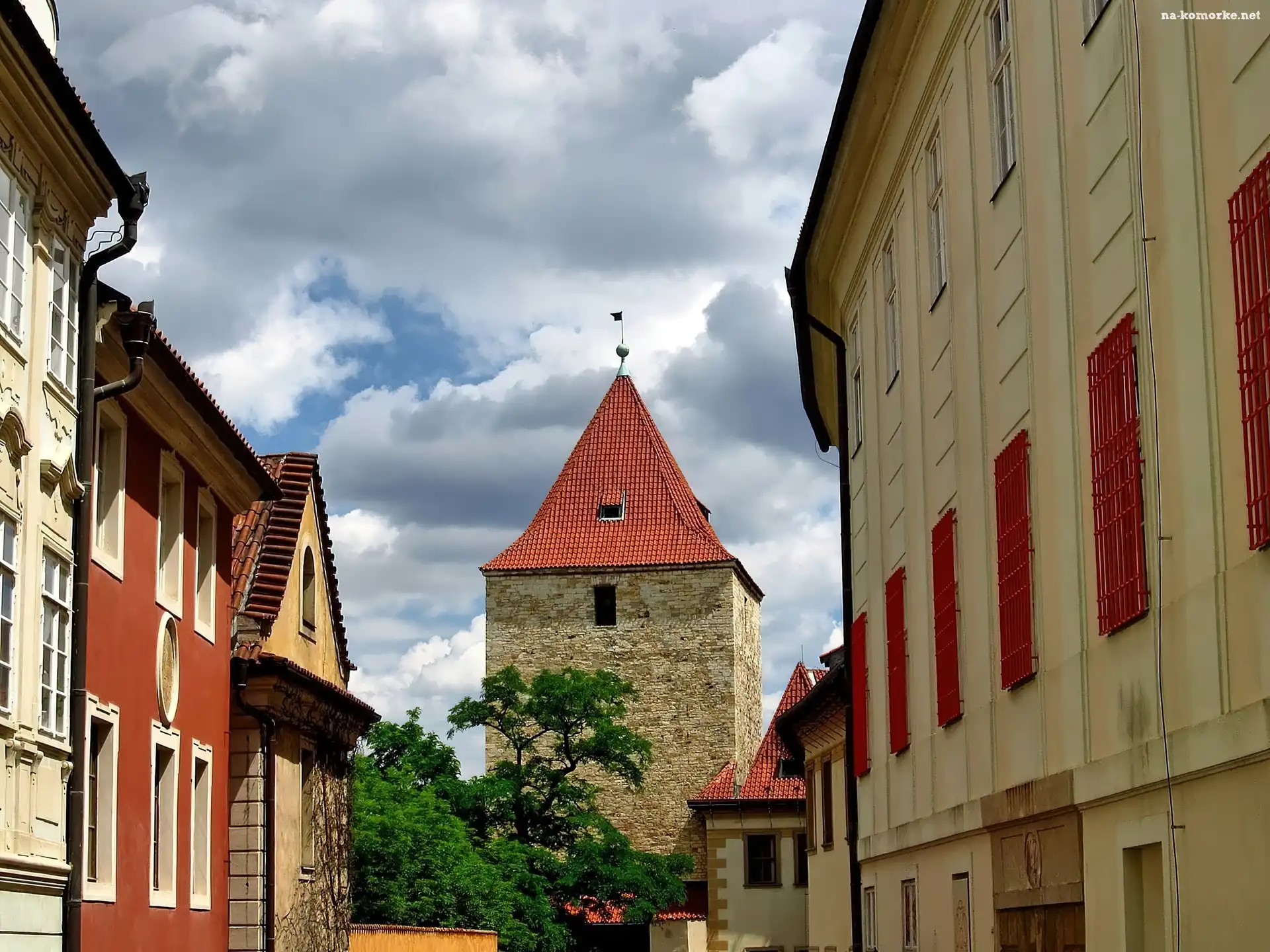 Akacja, Praga, Ulica, Chmury, Domy, Zabytki