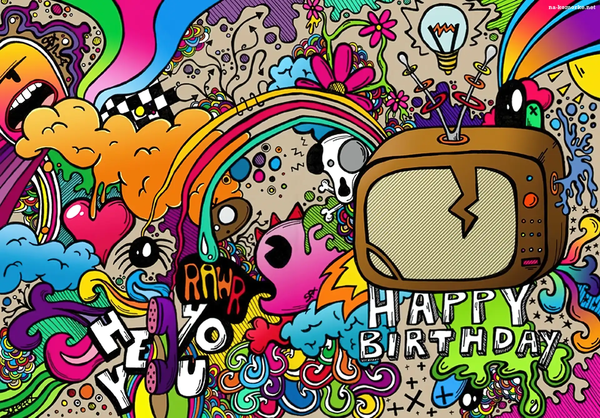 Grafika, Telewizor, Urodziny, Kolorowa