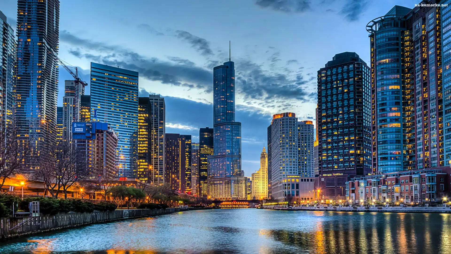 USA, Rzeka, Drapacze, Chmur, Chicago