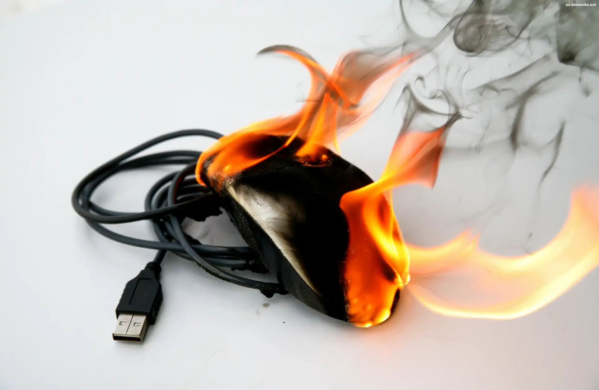 USB, Myszka, Płonąca, Dym, Przewodowa, Płomień