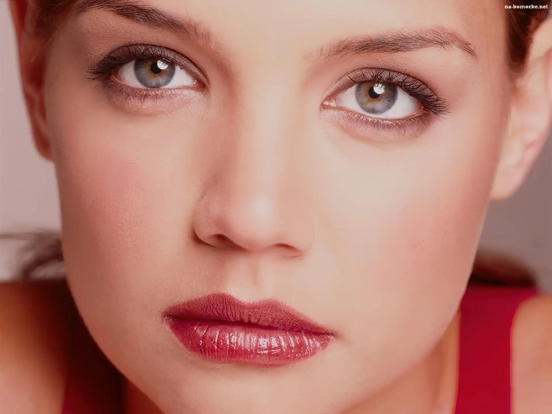 oczy, usta, różowe, szminka, duże, Katie Holmes
