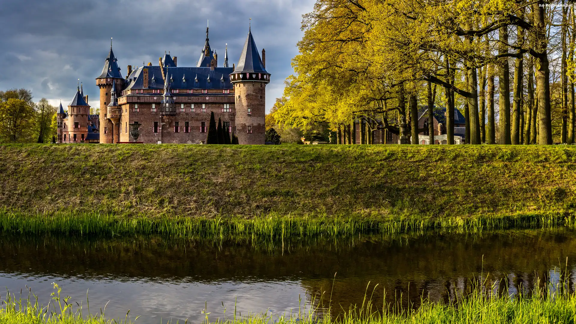 Haarzuilens, Park, Zamek De Haar, Holandia, Drzewa, Gmina Utrecht