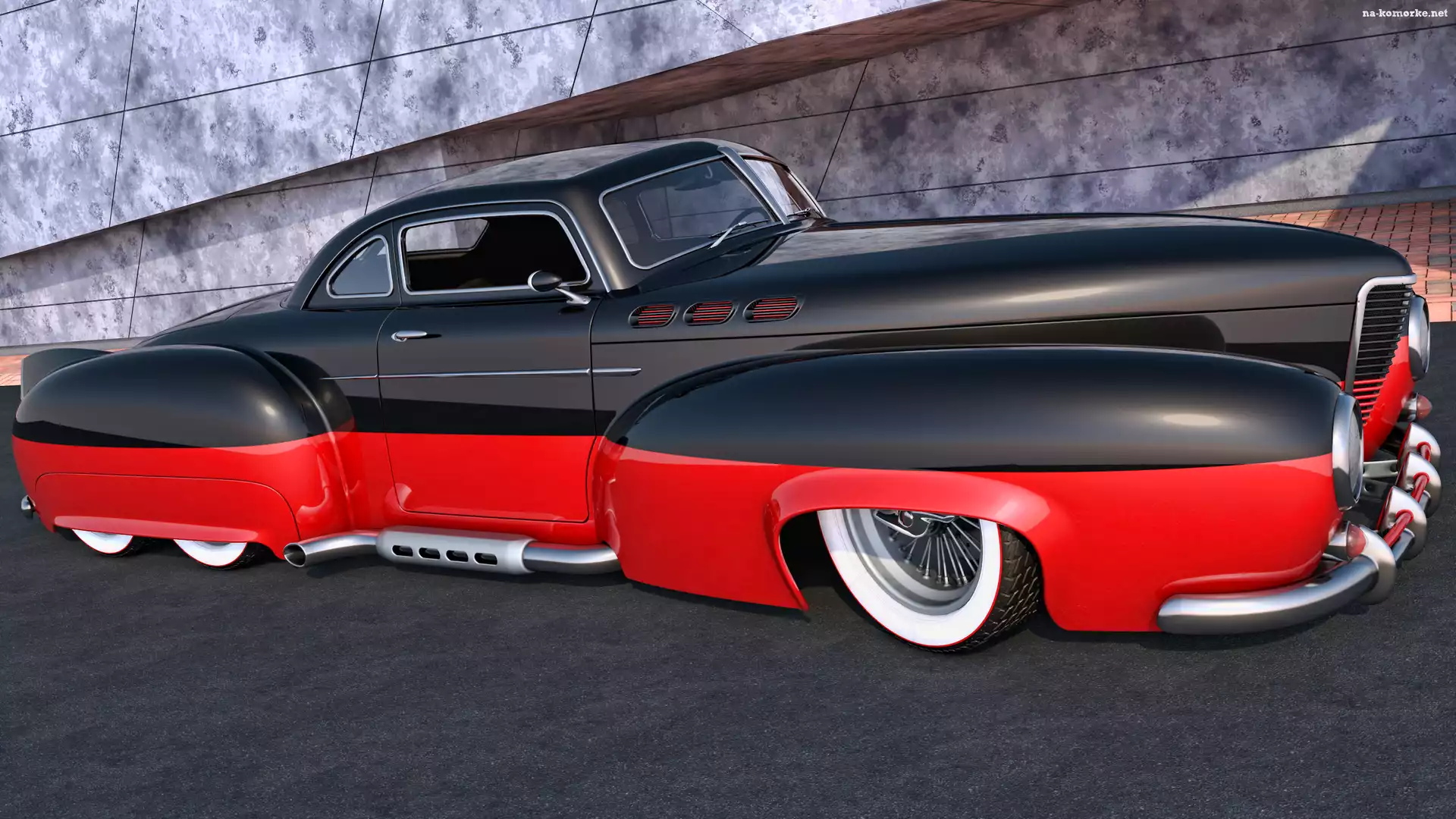 Samochód, V8 Helmet Rod, Czarno-czerwony, Rat Rod