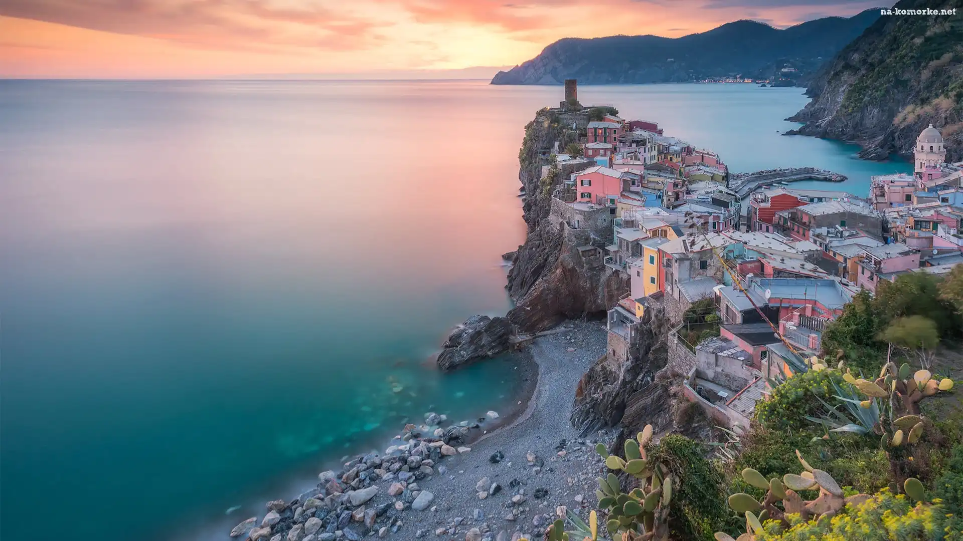 Wybrzeże, Vernazza, Włochy, Domy, Cinque Terre, Morze