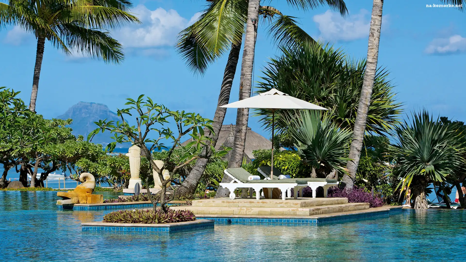 Wakacje, Mauritius, Basen, Parasol, Leżaki
