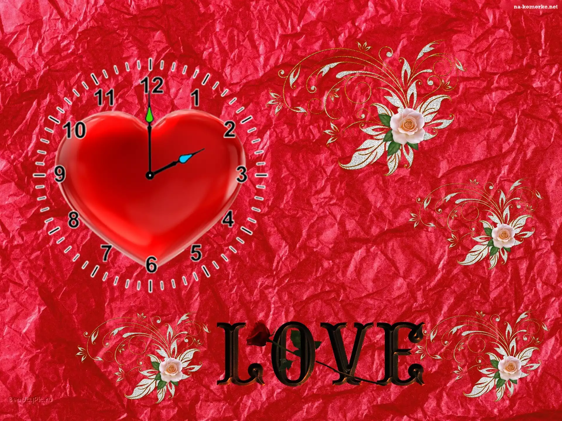 Walentynki, Love, Zegar, Sercem Kwiaty