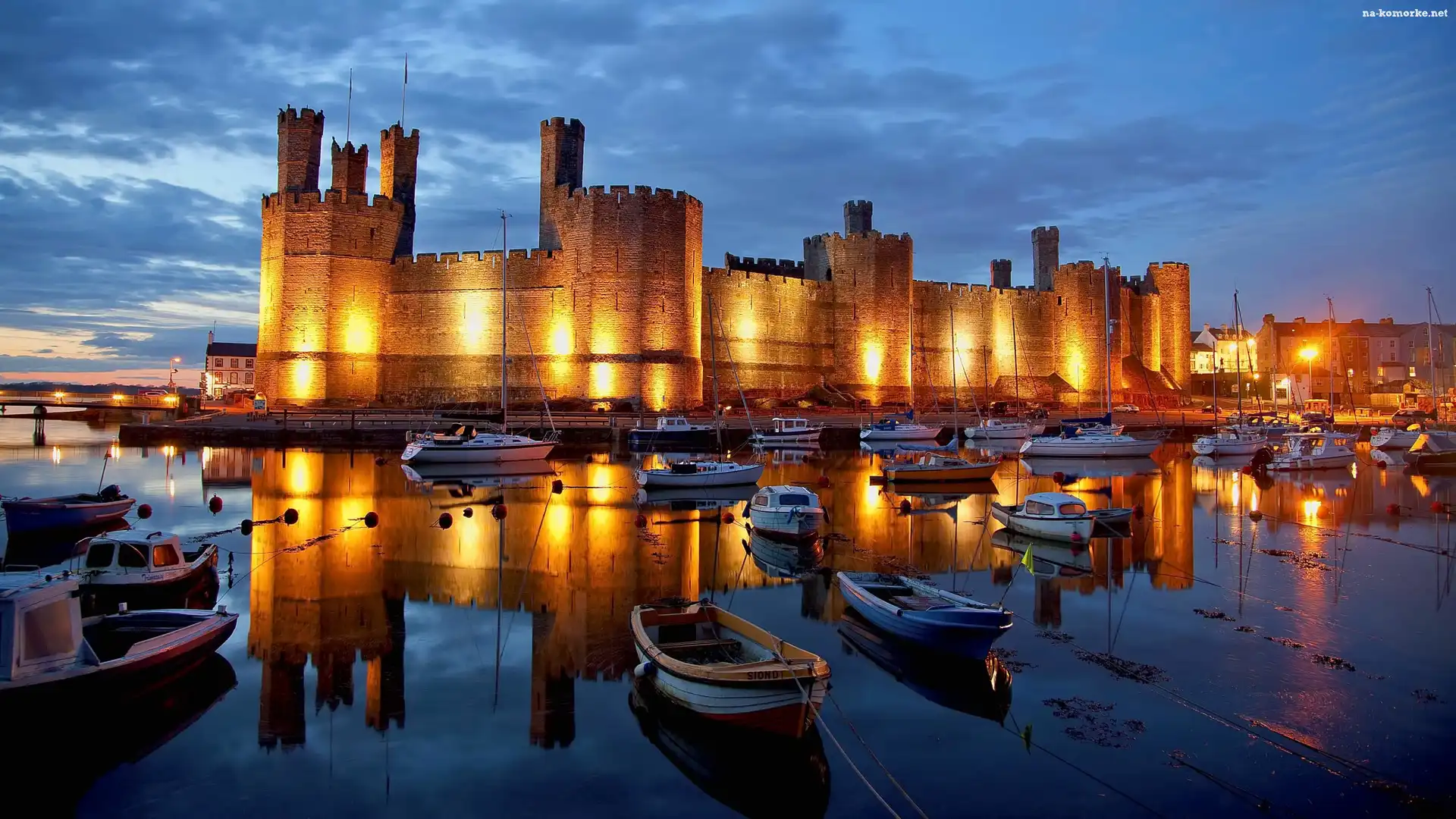 Walia, Zamek, Rzeka, Łódki, Caernarfon