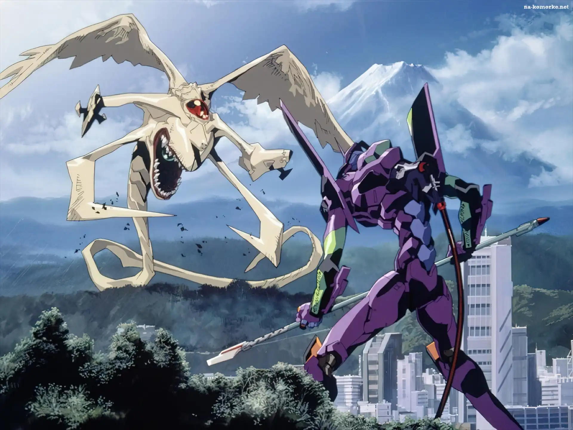 walka, Neon Genesis Evangelion, miasto, góry