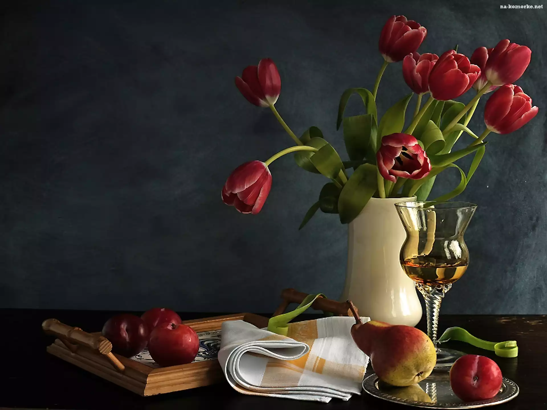 Wazon, Wino, Tulipany, Owoce