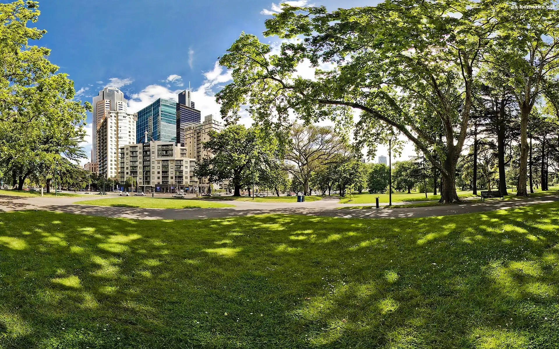 Drapacze, Światło, Park,
Melbourne, Chmur, Carlton, Gardens, Przebijające