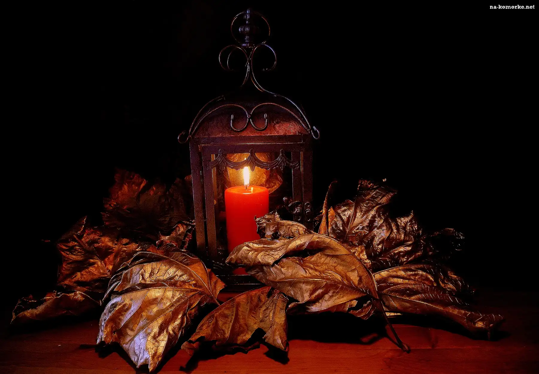 Lampion, Świeca, Liście