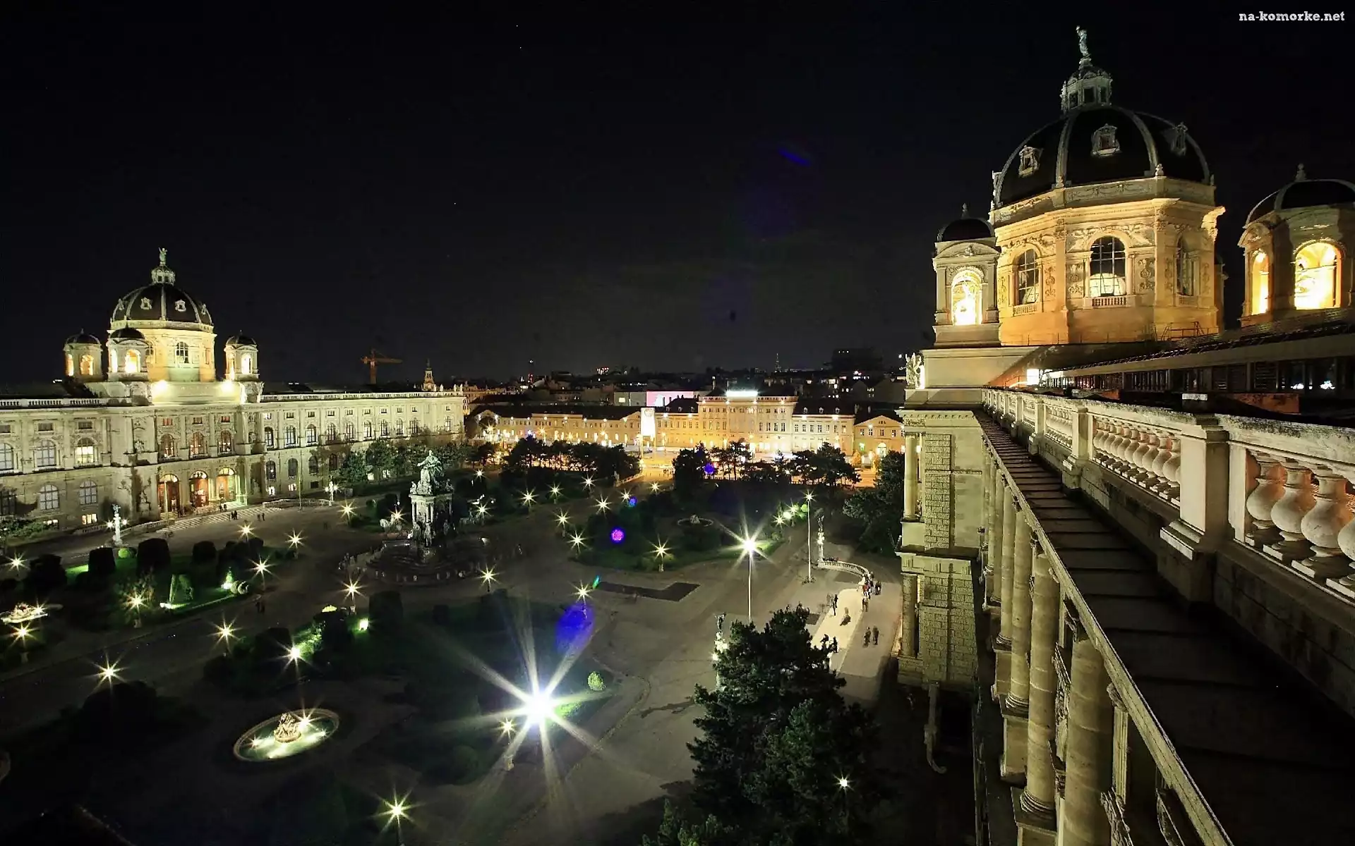 Wiedeń, Budynki, Nocą, Oświetlone