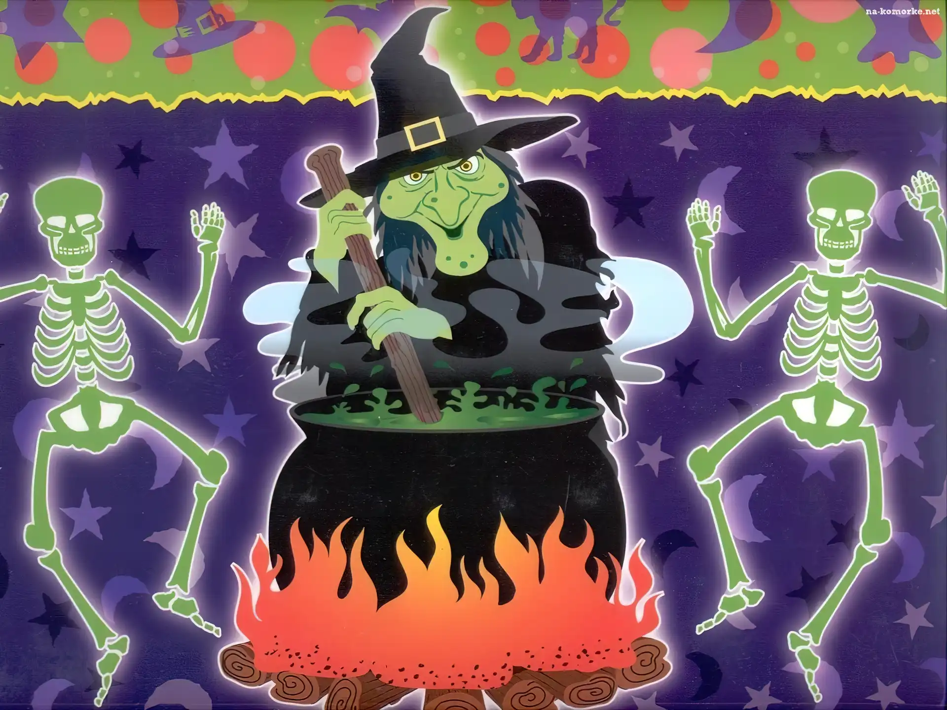 Halloween, wiedźma , szkielety