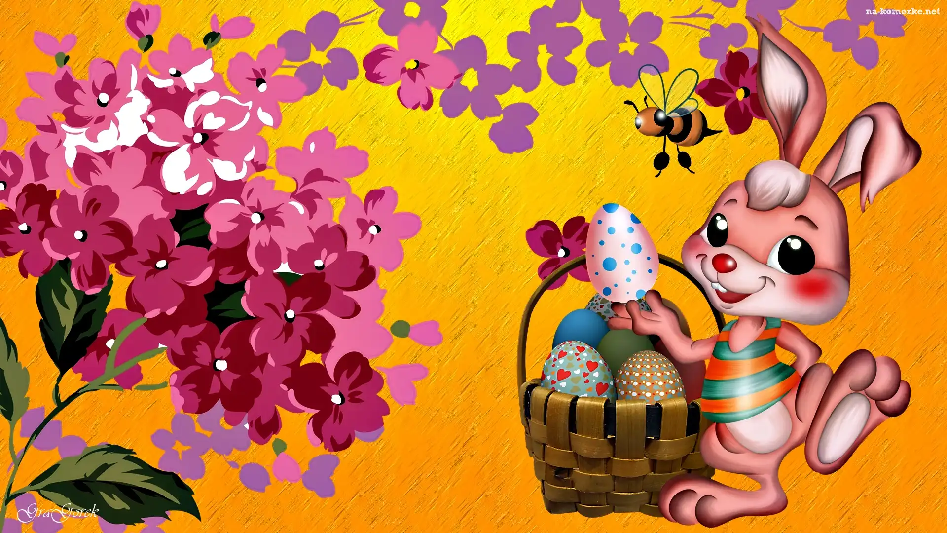Kwiaty, ZajÄ…c, Pisanki, Wielkanoc, Kolorowe, Koszyk