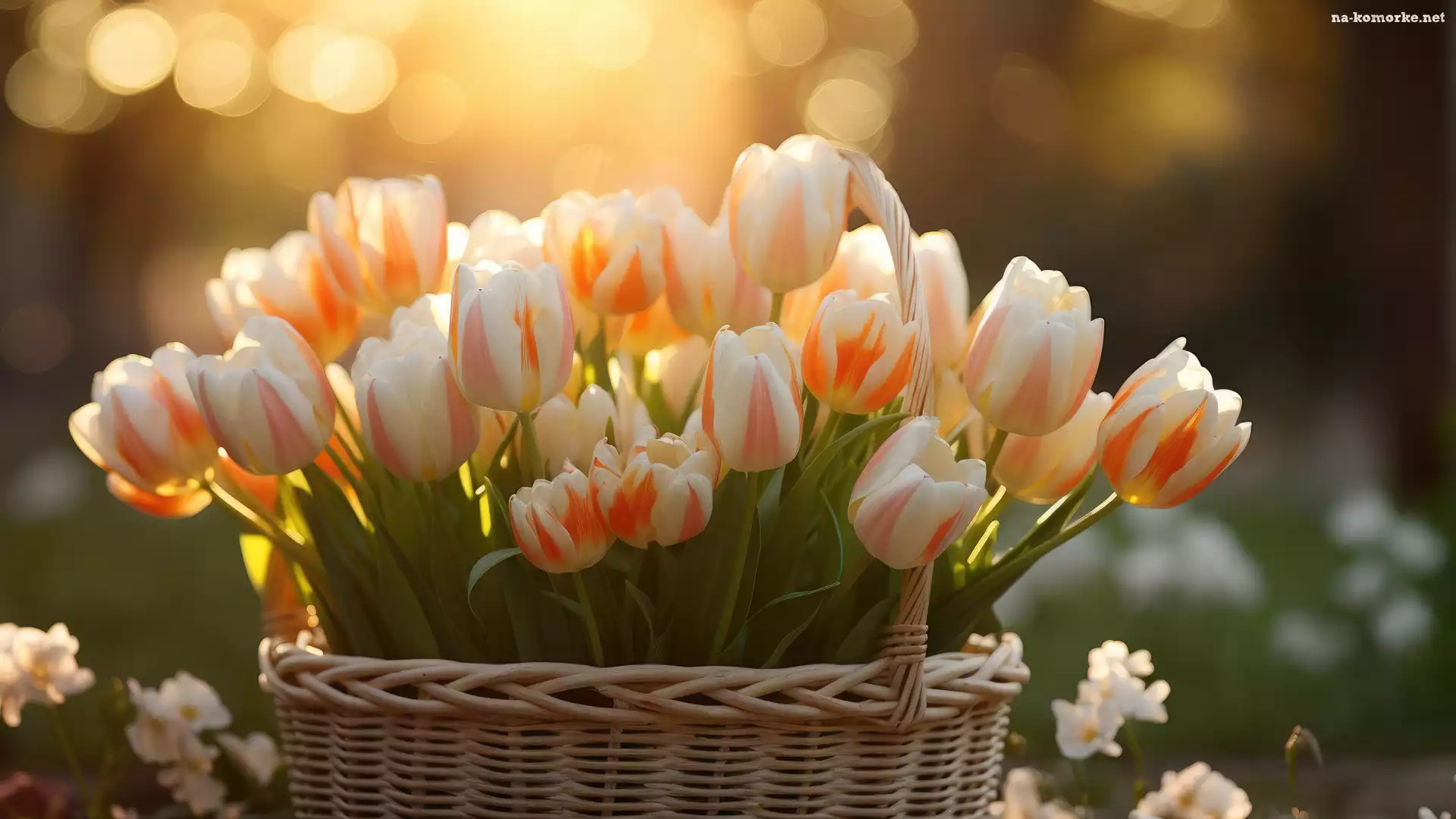 Tulipany, Koszyk, Kwiaty, Wiklinowy, Tulipany, Bukiet, Dwukolorowe