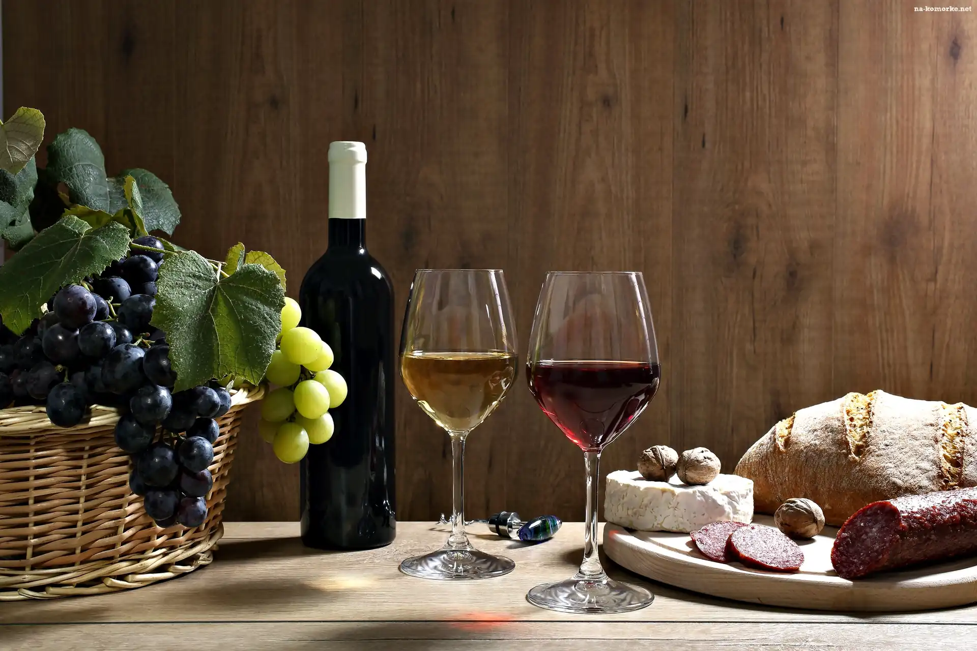 Winogrona, Kieliszki, Wino, Butelka