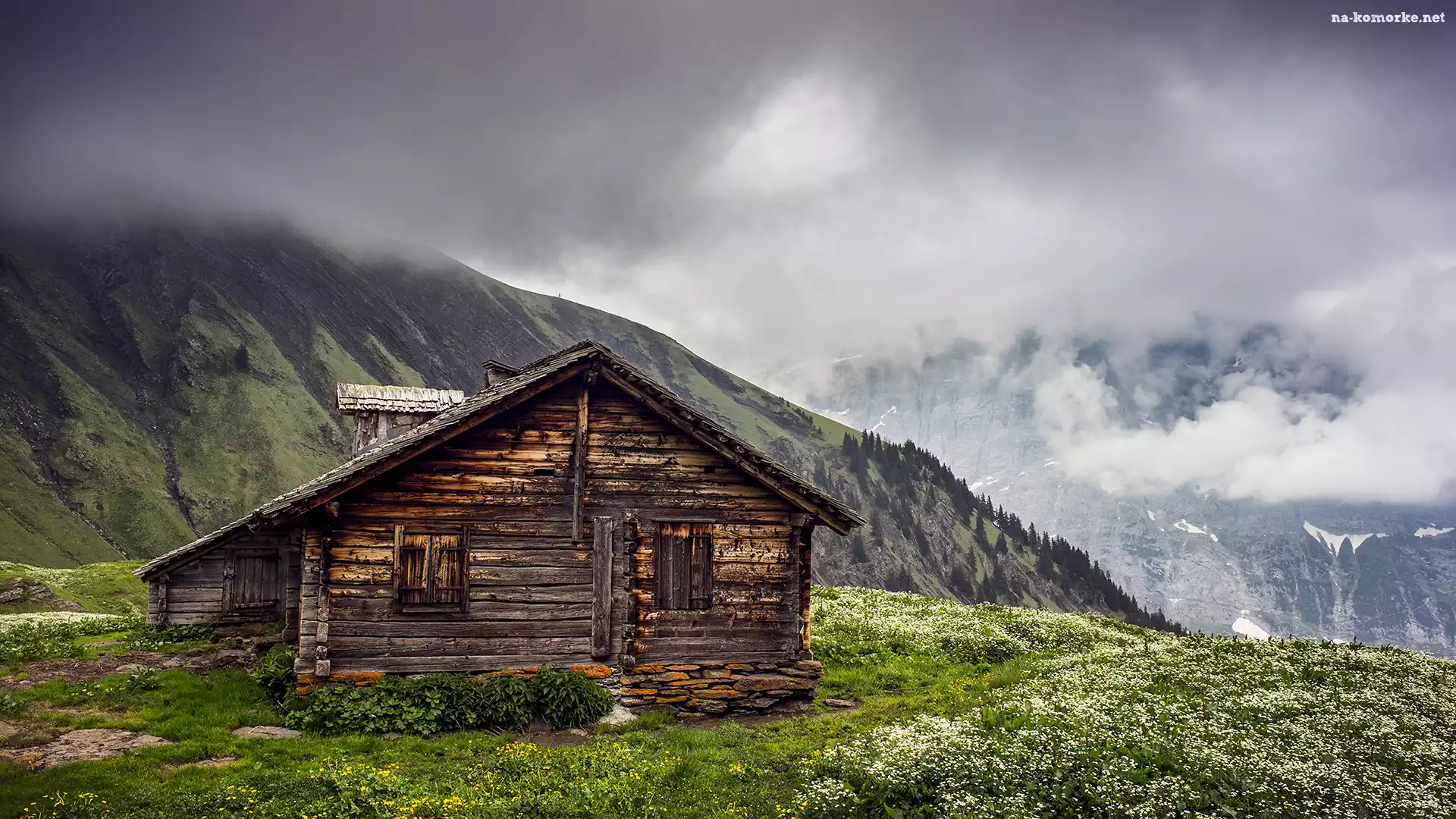 Szwajcaria, Domek, Kanton Berno, Mgła, Wioska Grindelwald, Góry Alpy Berneńskie, Schronisko, Drewniany