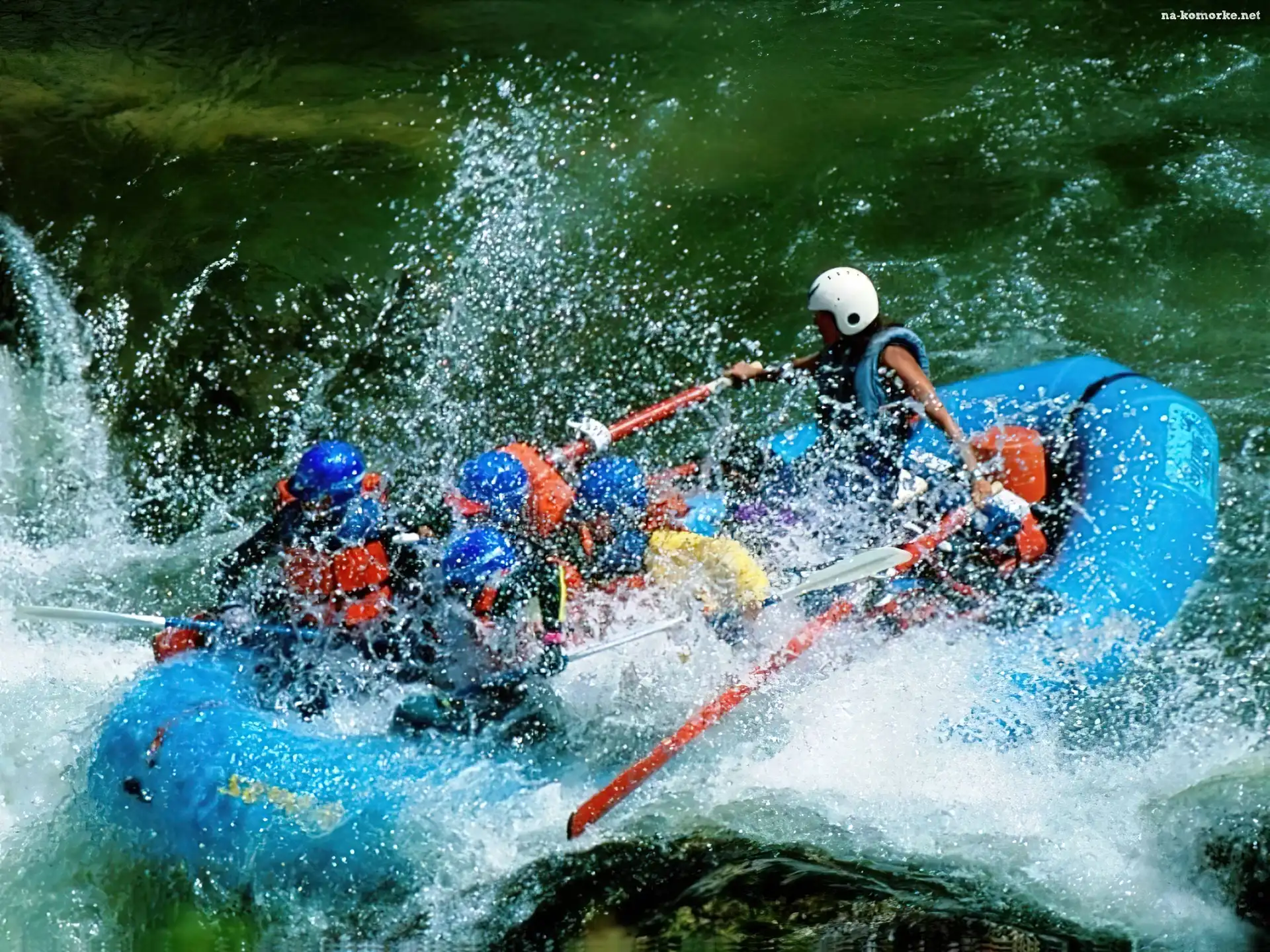 wiosła , spływ, Rafting, fale, rzeka, ponton