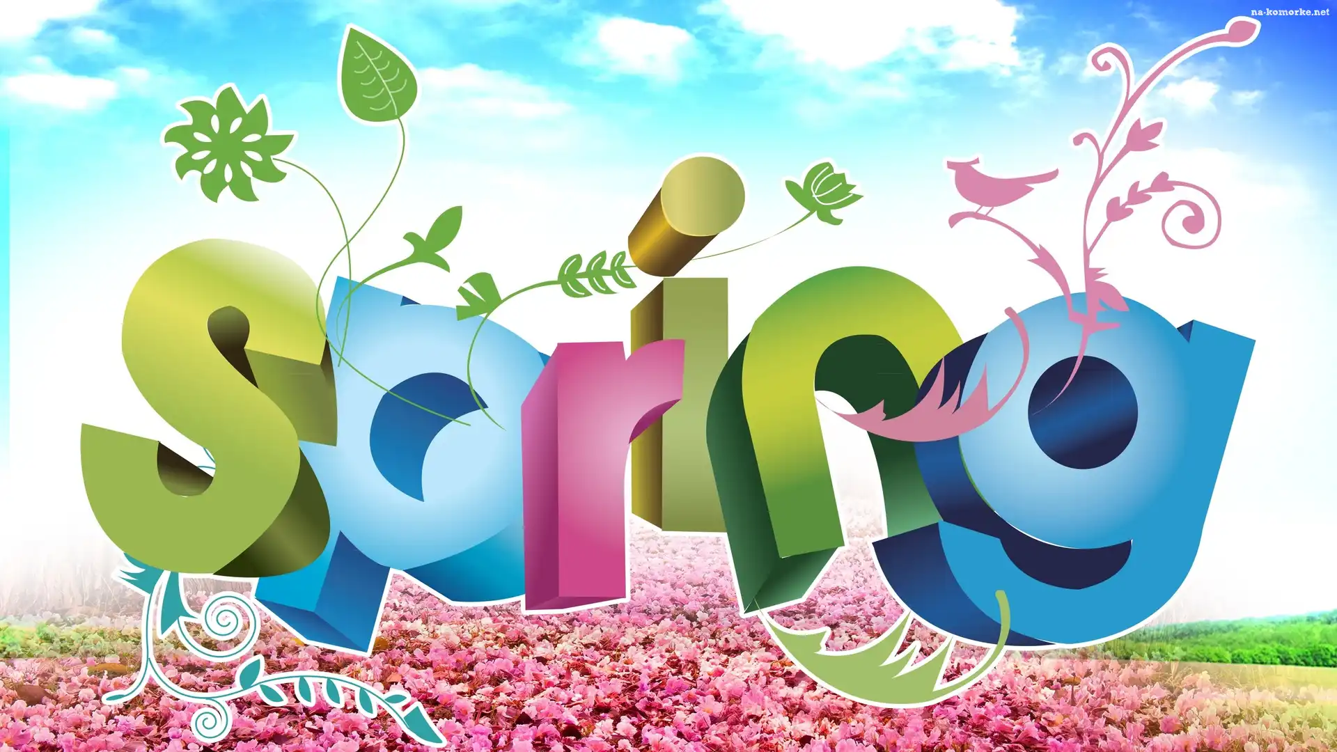 Wiosna, Grafika 2D, Kolorowy, Napis Spring