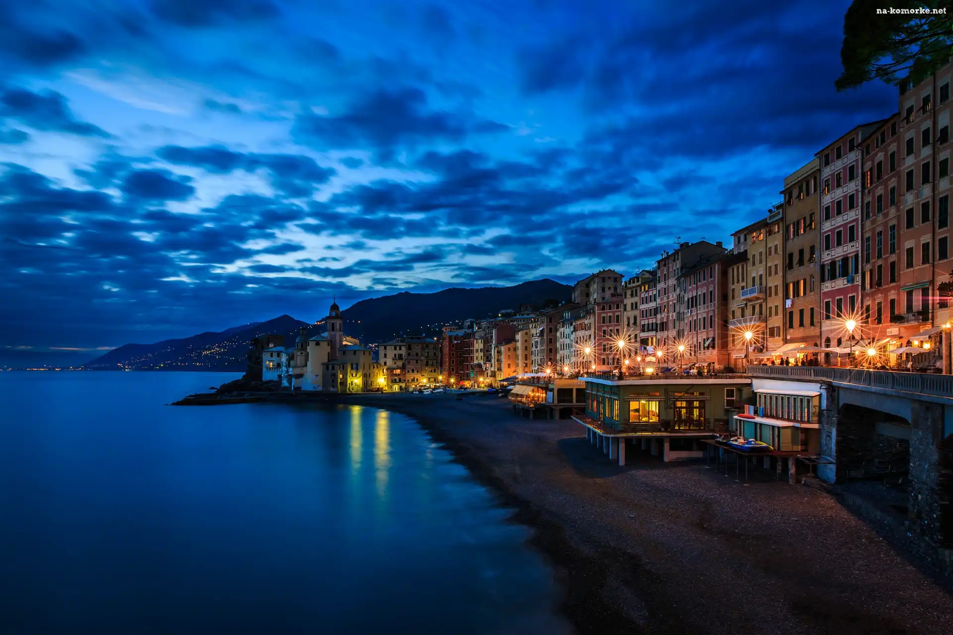 Włochy, Morze, Plaża, Miasto, Camogli