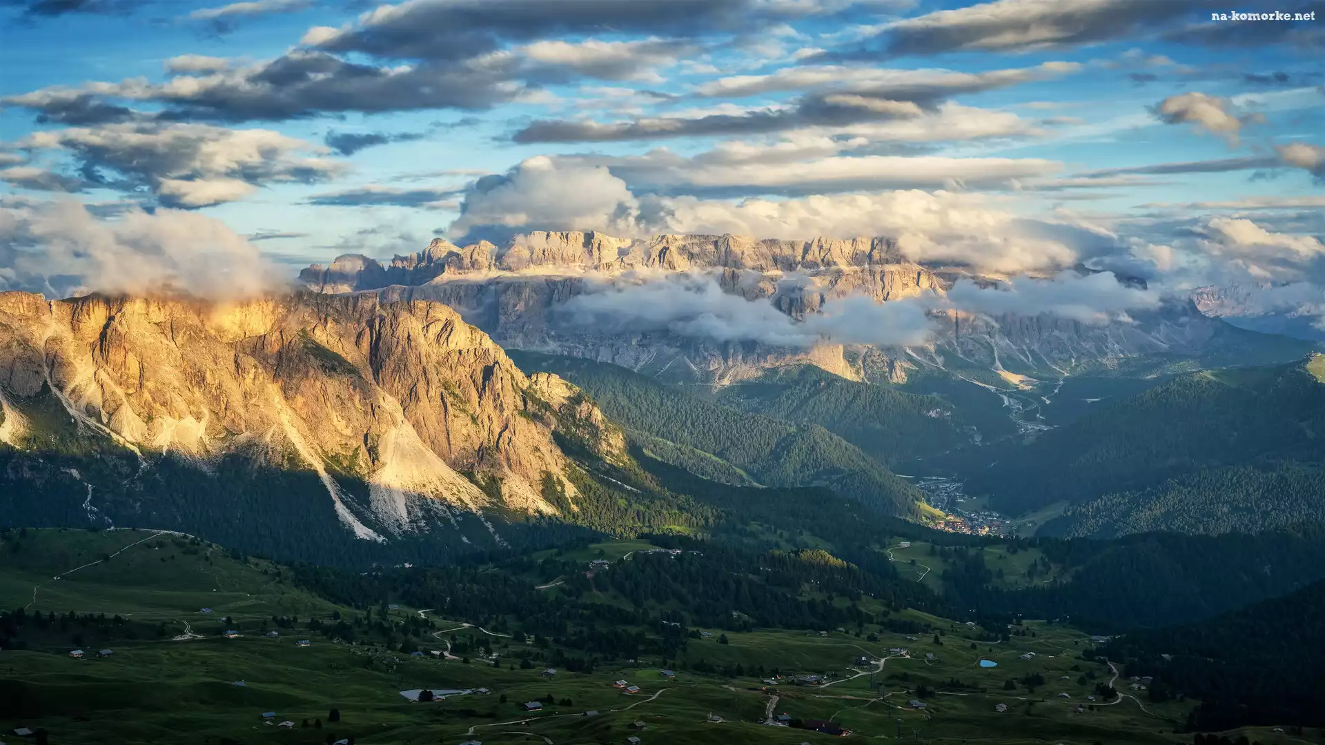 Dolina, Chmury, Szczyt, Włochy, Góry, Dolomity, Seceda
