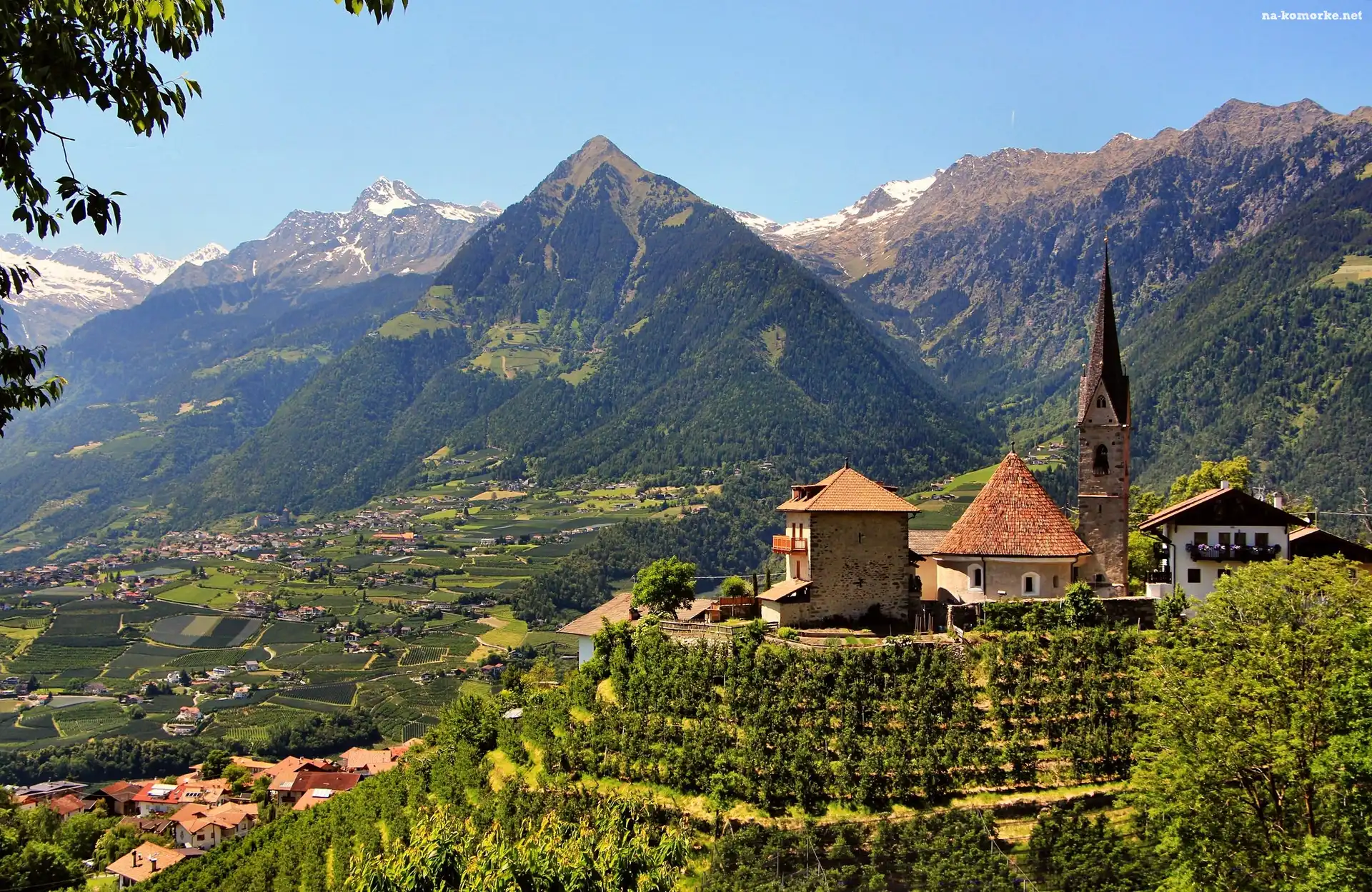 Włochy, Góry, Kościół, Zabudowania, Merano