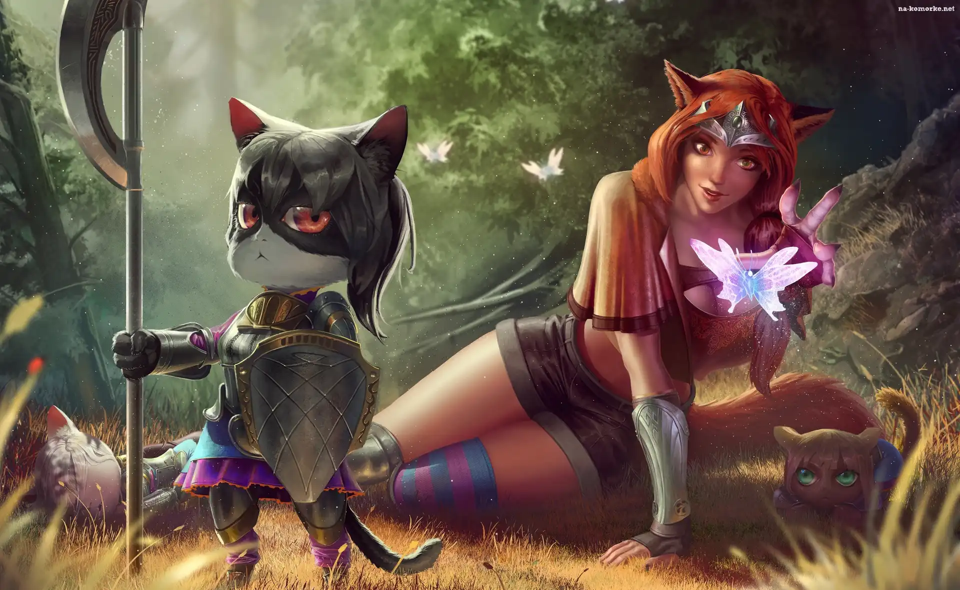 Włócznia, Fantasy, Kobieta, Elf, Kot