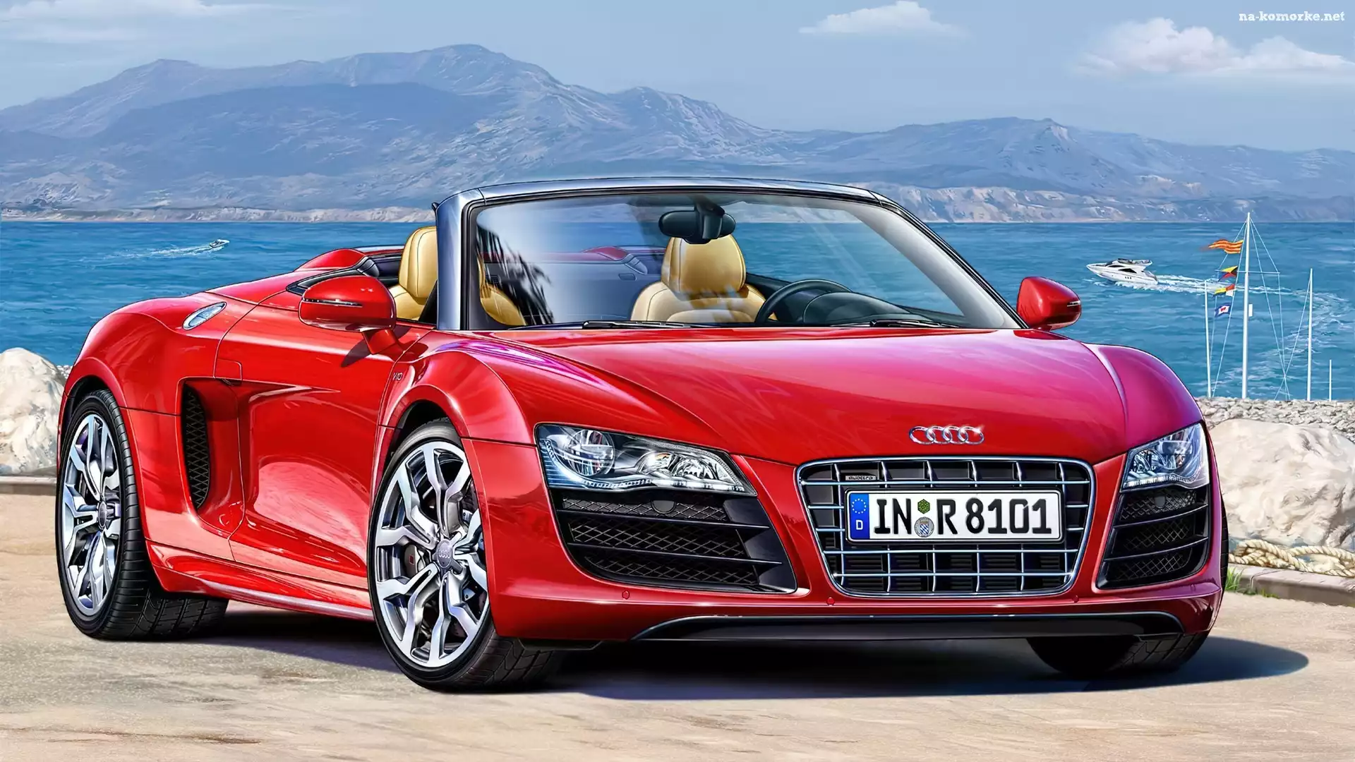 Woda, Czerwone, Audi R8, Cabrio, Góry