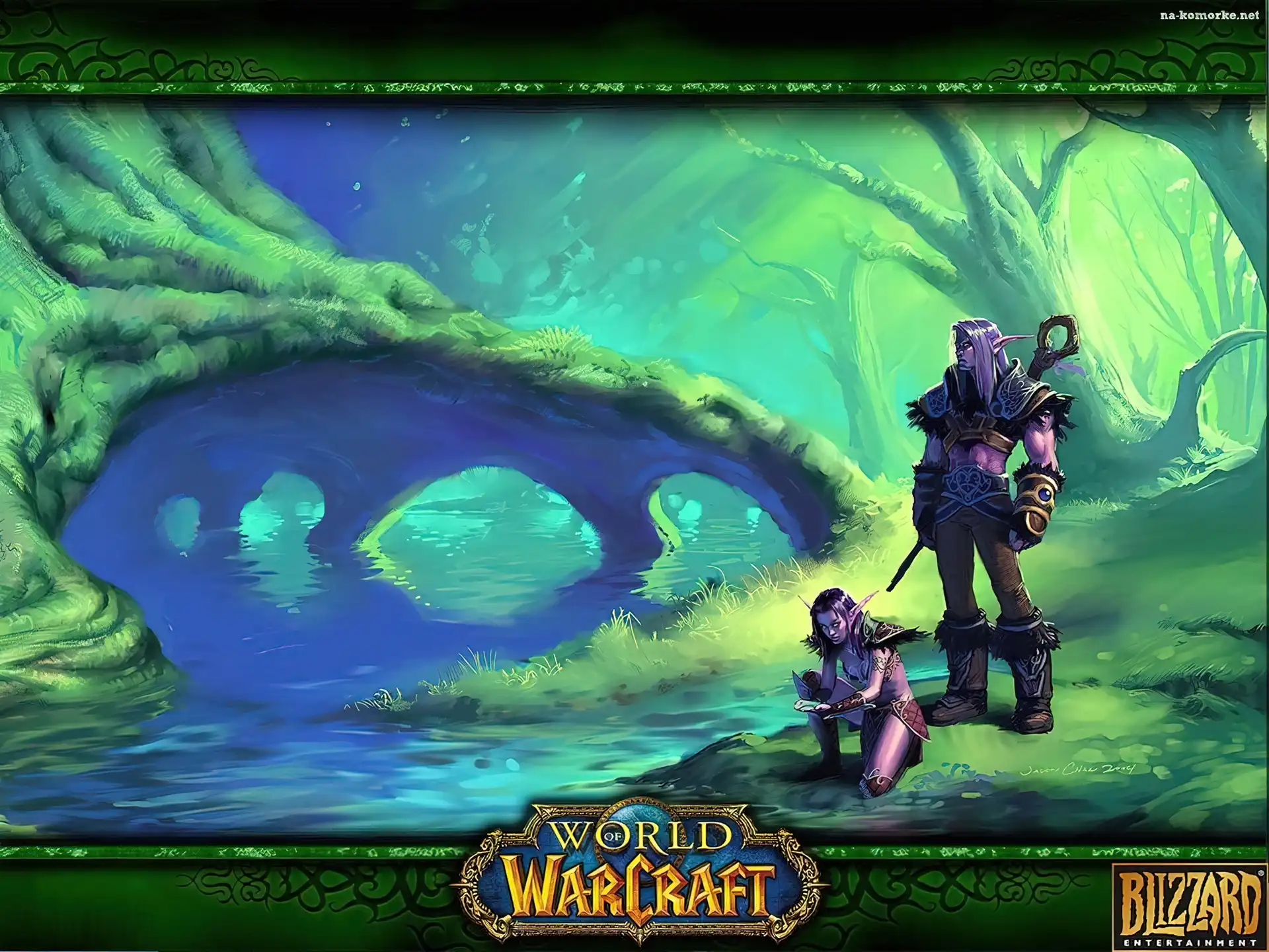 World Of Warcraft, drzewo, fantasy, kobieta, mężczyzna, elf, woda