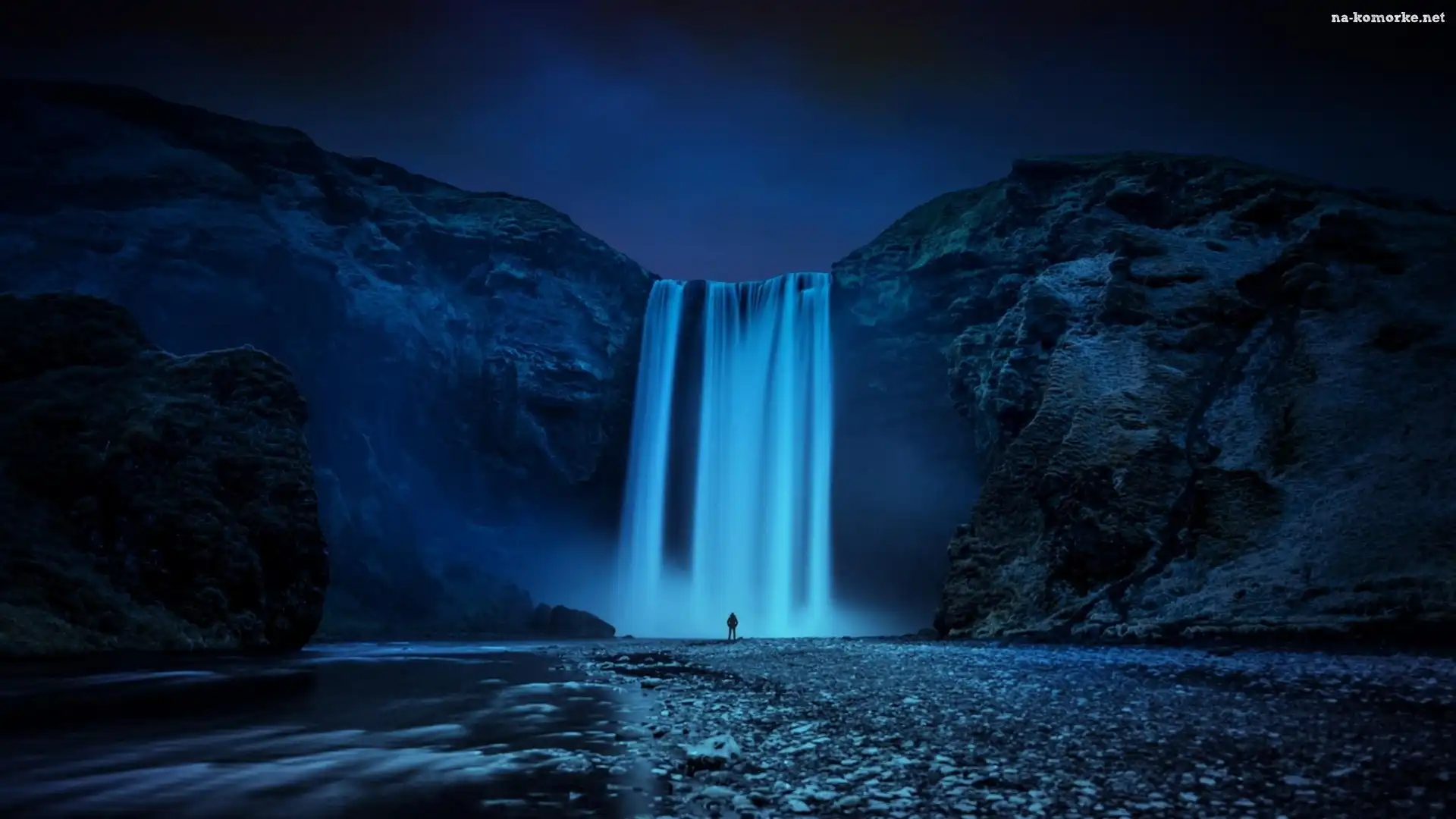 Wodospad, Noc, Skogafoss, Rzeka