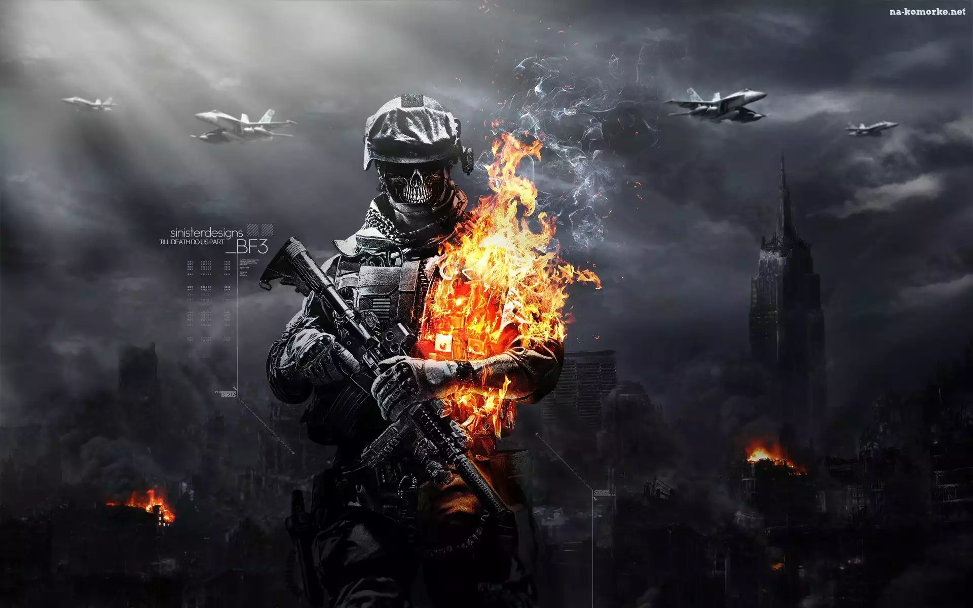 Broń, Wojna, Battlefield 3, Wybuchy, Czaszka, Żolnierze