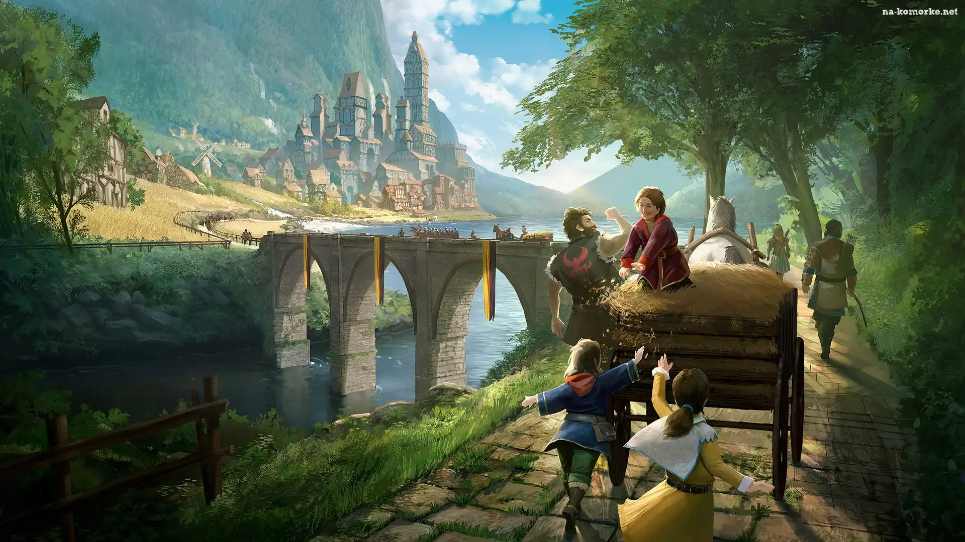 Wóz, Rzeka, Zamek, Fantasy, Most, Dzieci