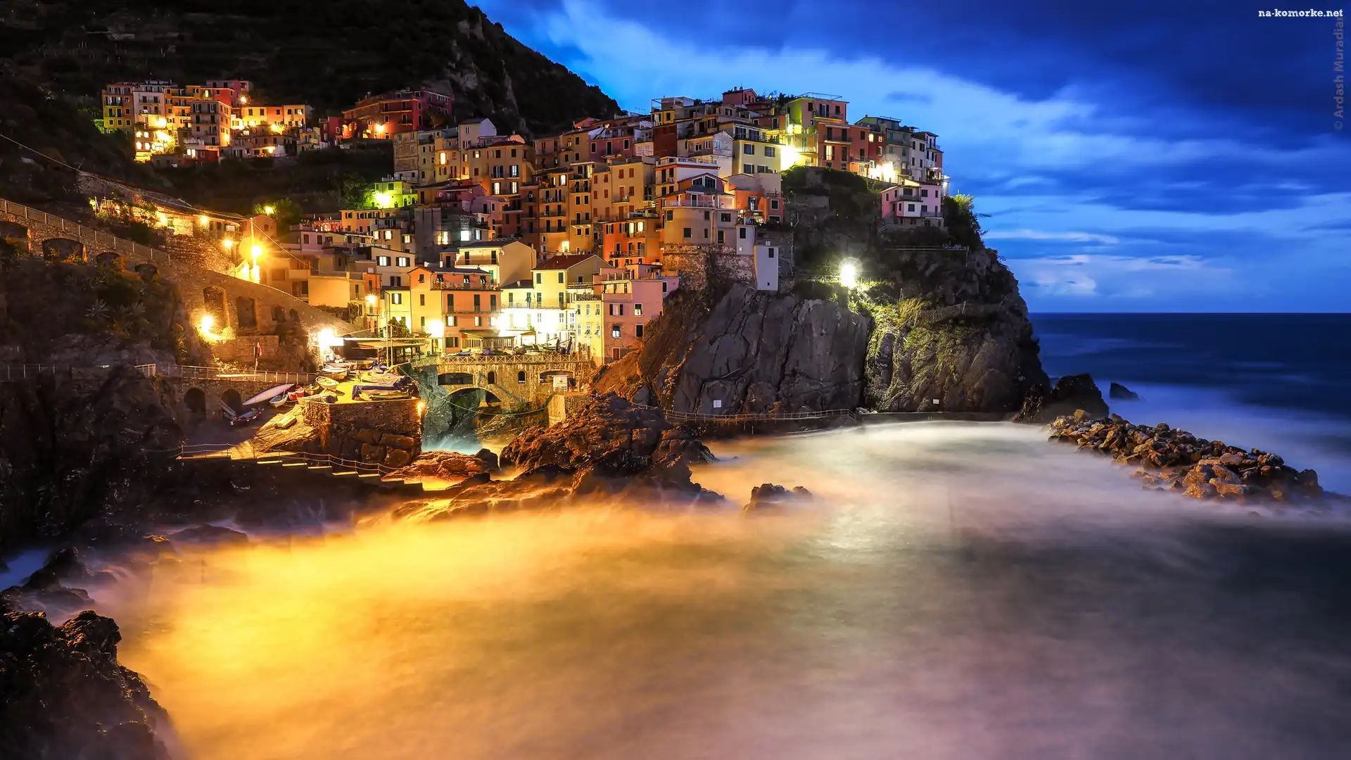 Wybrzeże, Włochy, Manarola, Domy, Skały