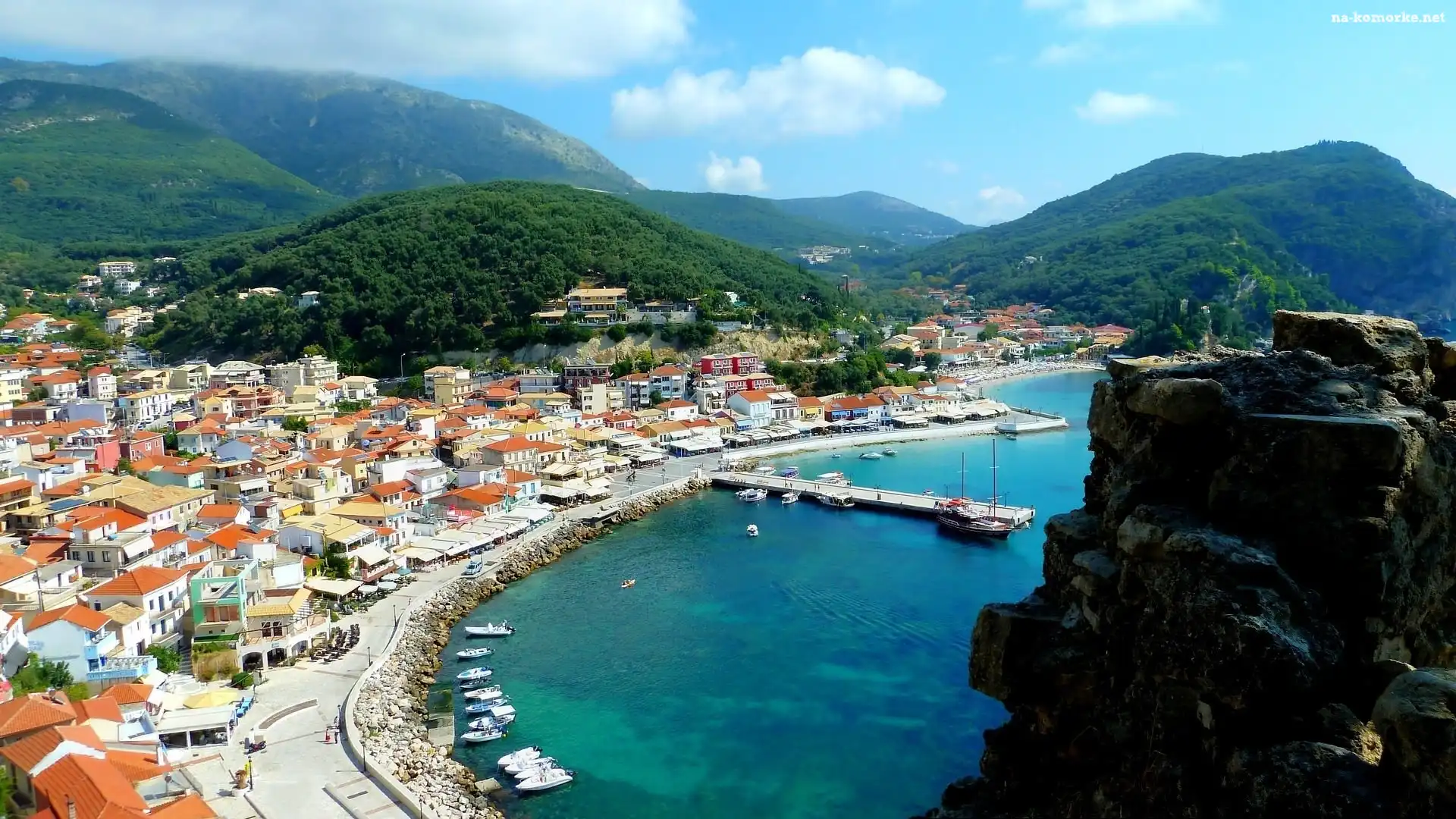 Wybrzeże, Grecja, Parga, Wzgórza, Miasto, Morze