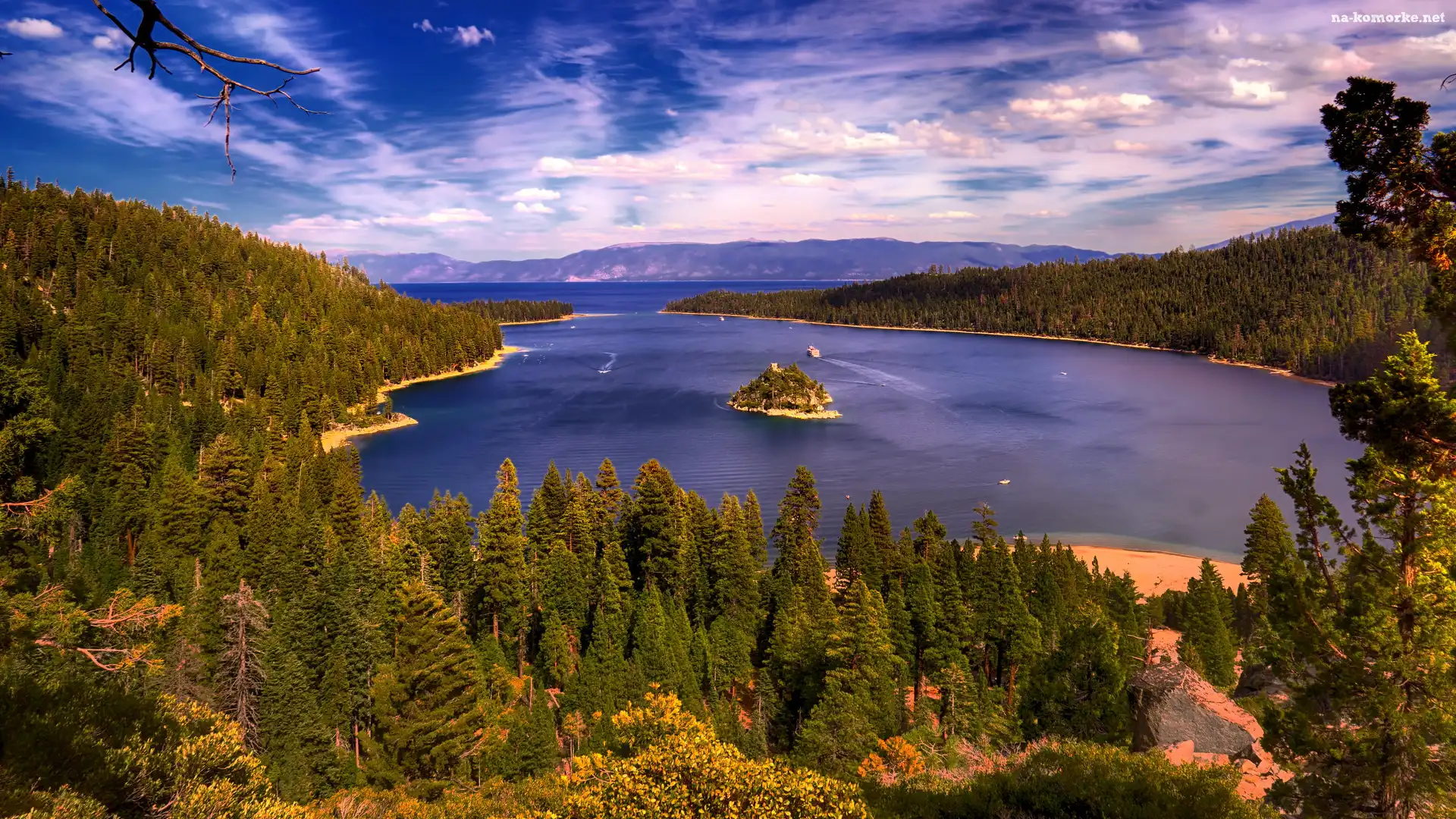 Jezioro Tahoe, Kalifornia, Stany Zjednoczone, Wyspa Fannette, Park Emerald Bay, Lasy, Drzewa