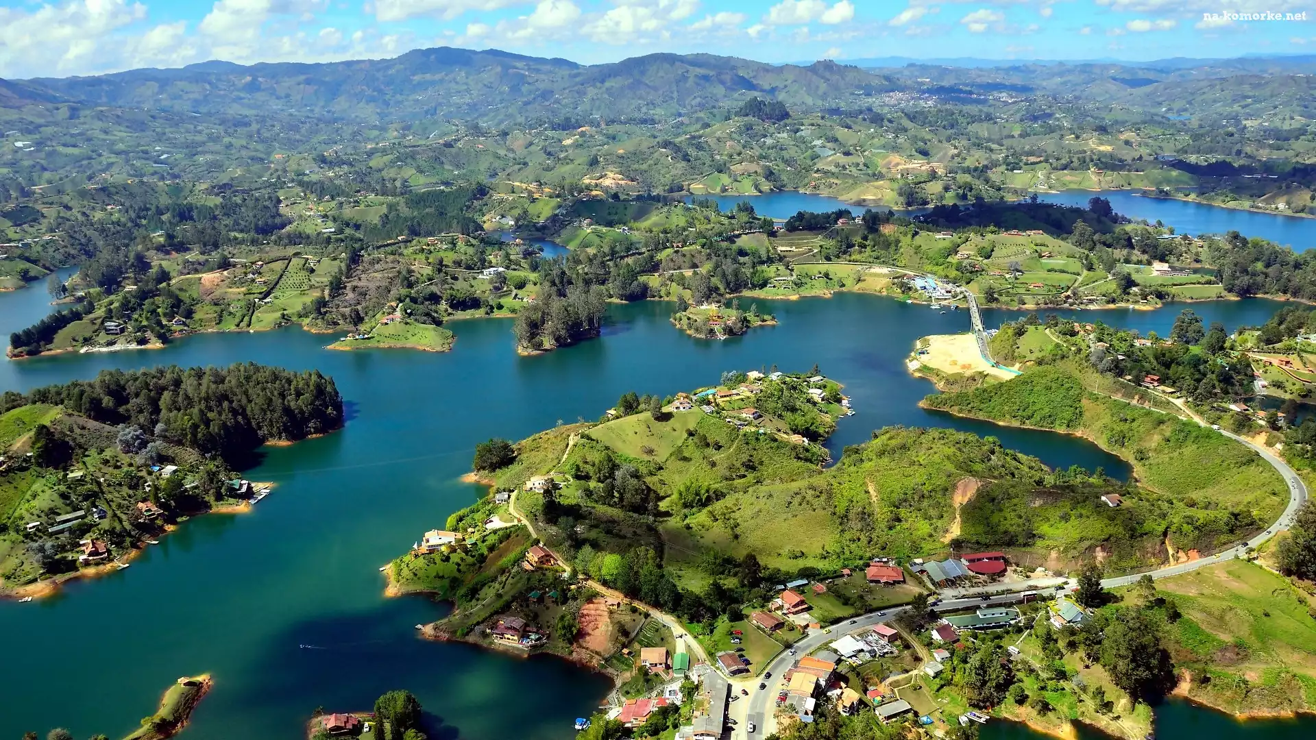 Wzgórza, Kolumbia, Guatapé, Miasto, Jeziora
