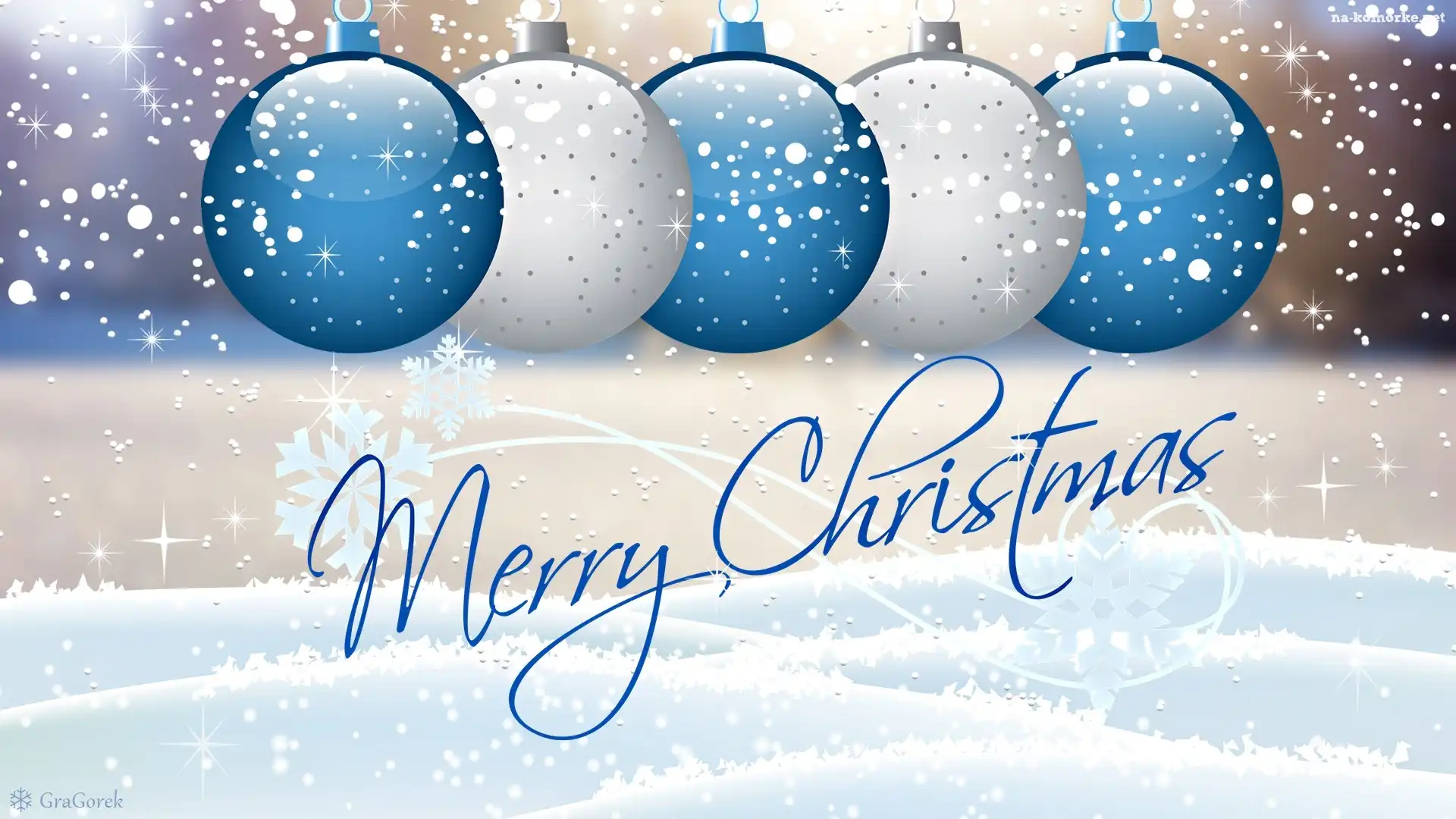 Białe, Zima, Życzenia, Niebieskie, Grafika, Śnieg, Boże Narodzenie, Bombki, Merry Christmas