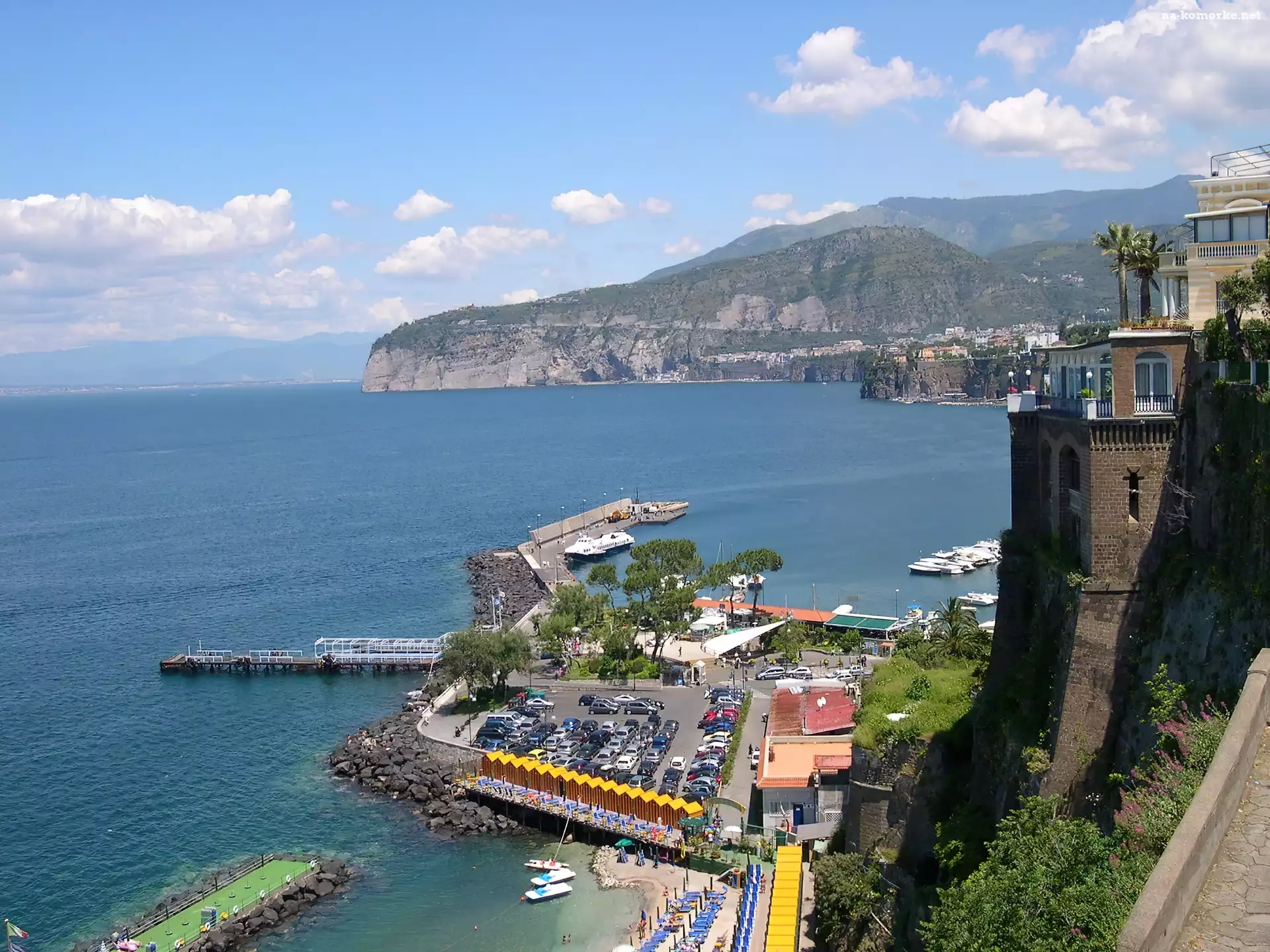 Zabudowa, Sorrento, Włochy, Woda, Góry