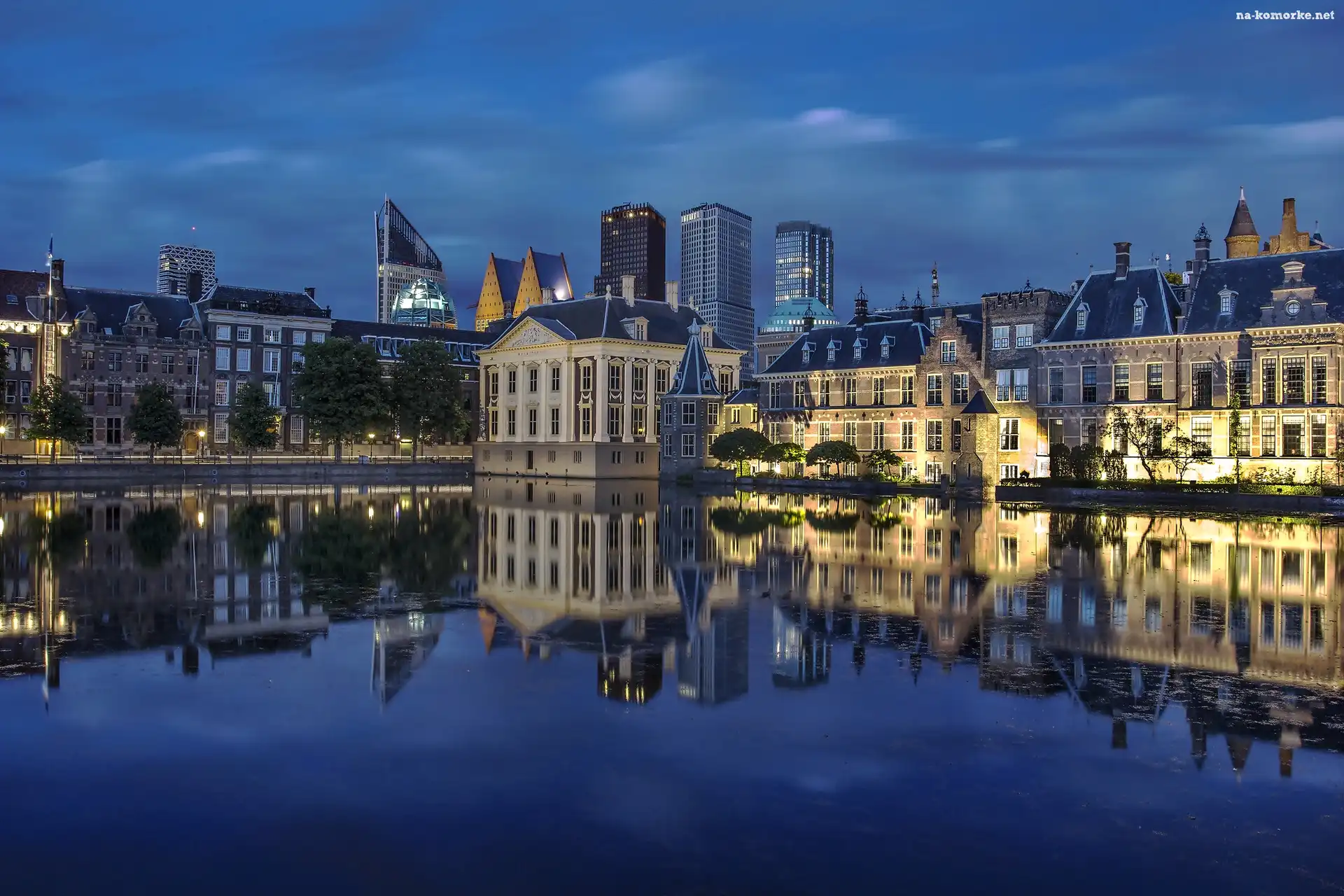 Holandia, Zabytek, Odbicie, Haga, Noc, Muzeum Mauritshuis, Pałac